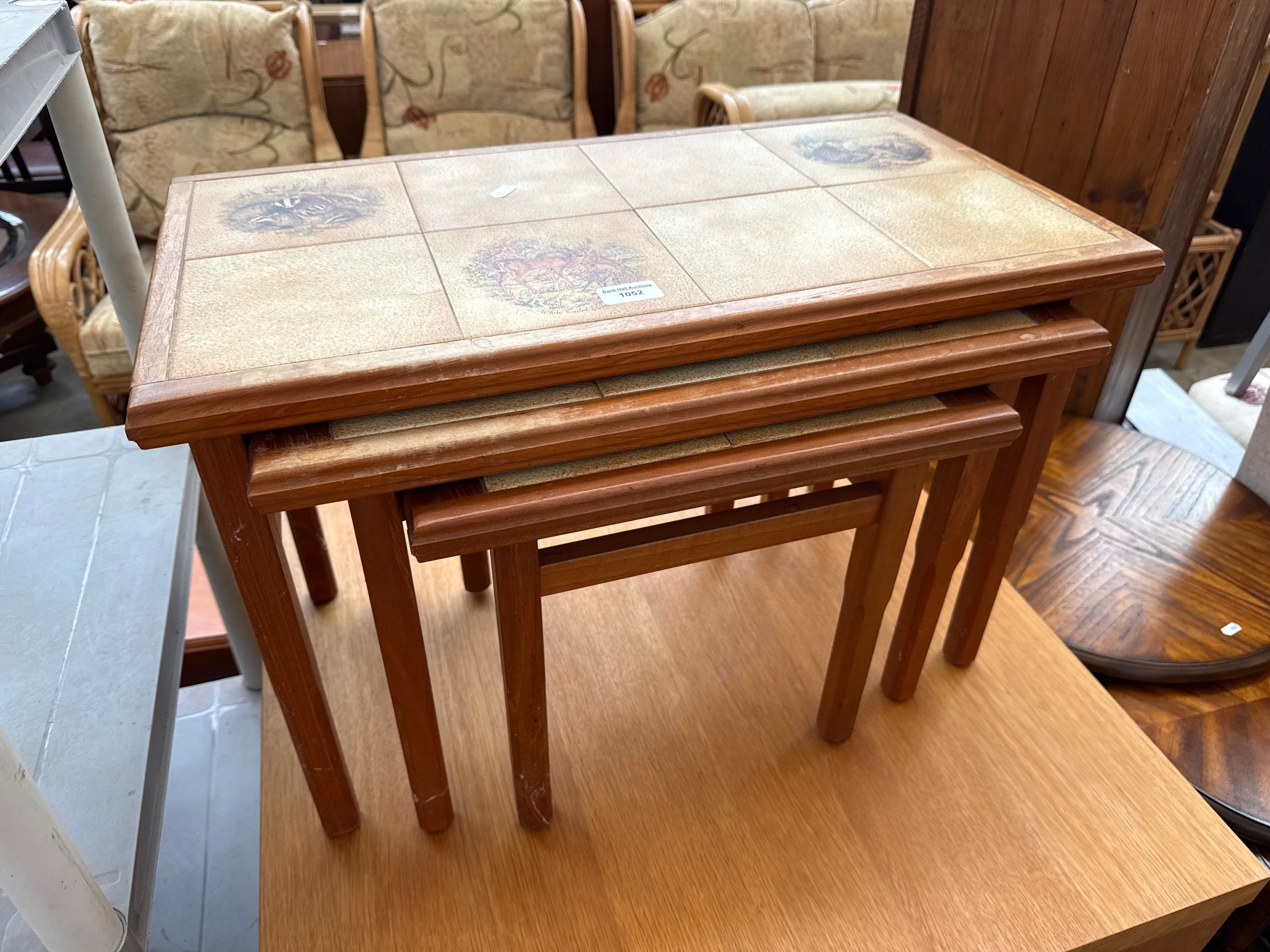 A retro nest of 3 x tile topped occasional tables