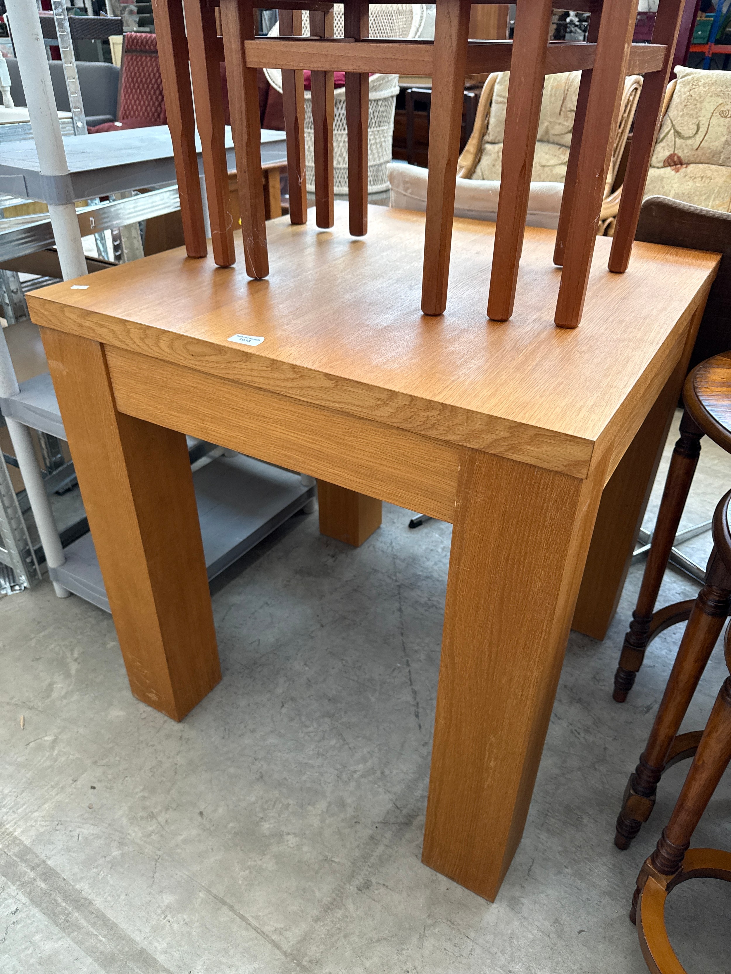 A modern oak block breakfast table