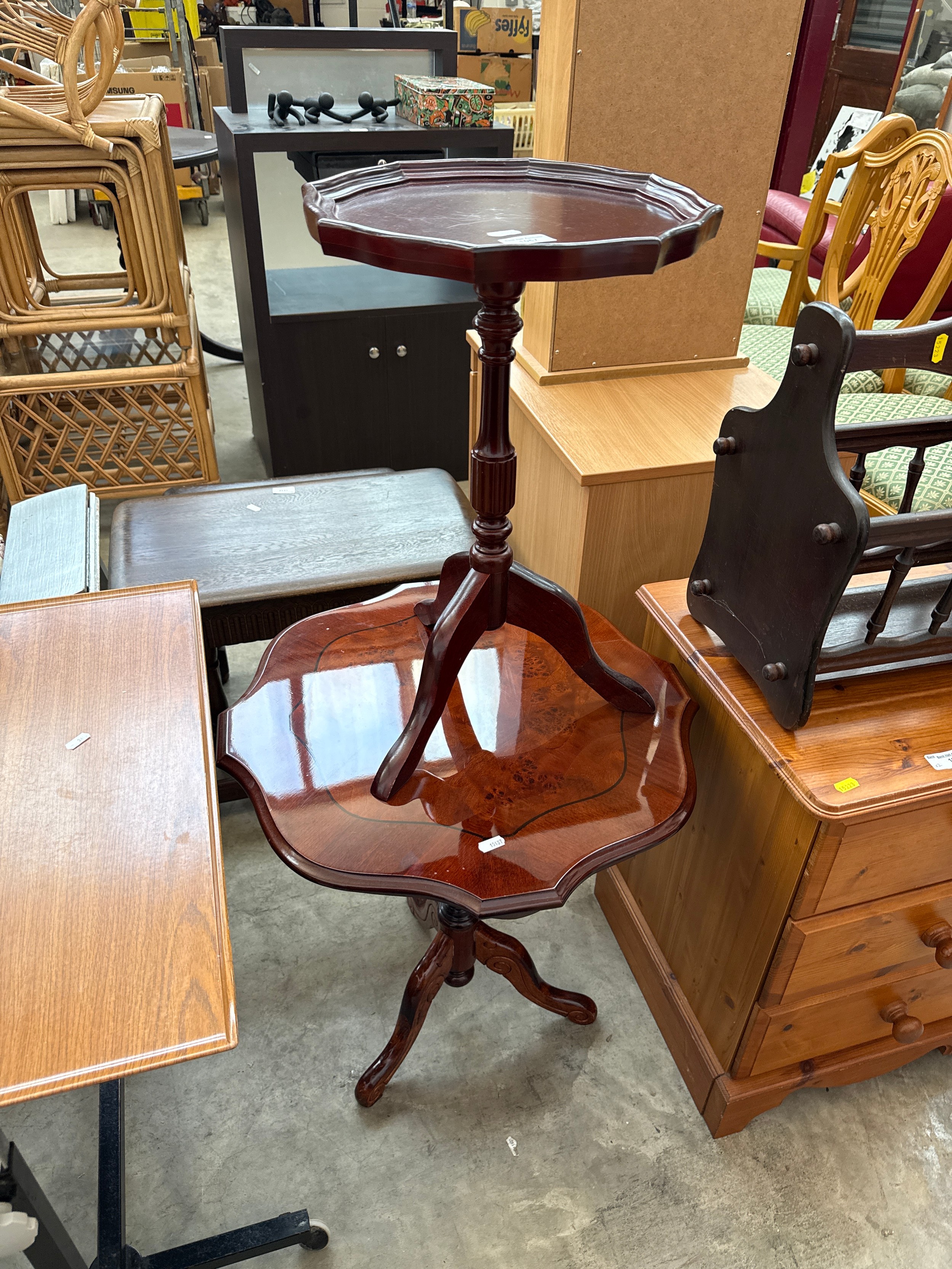 2 x small vintage tripod tables