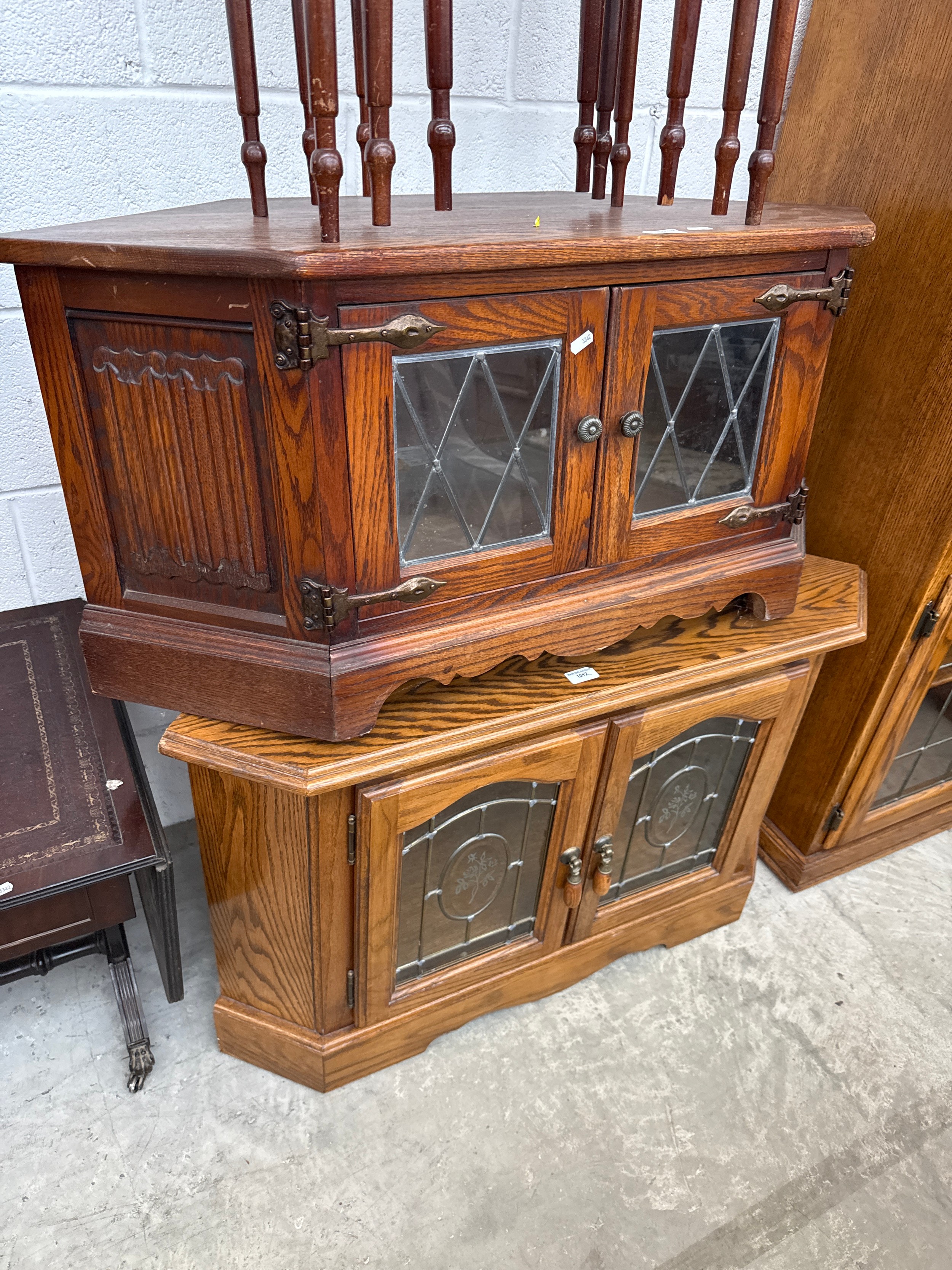 2 x vintage glazed TV stand base unit cabinets