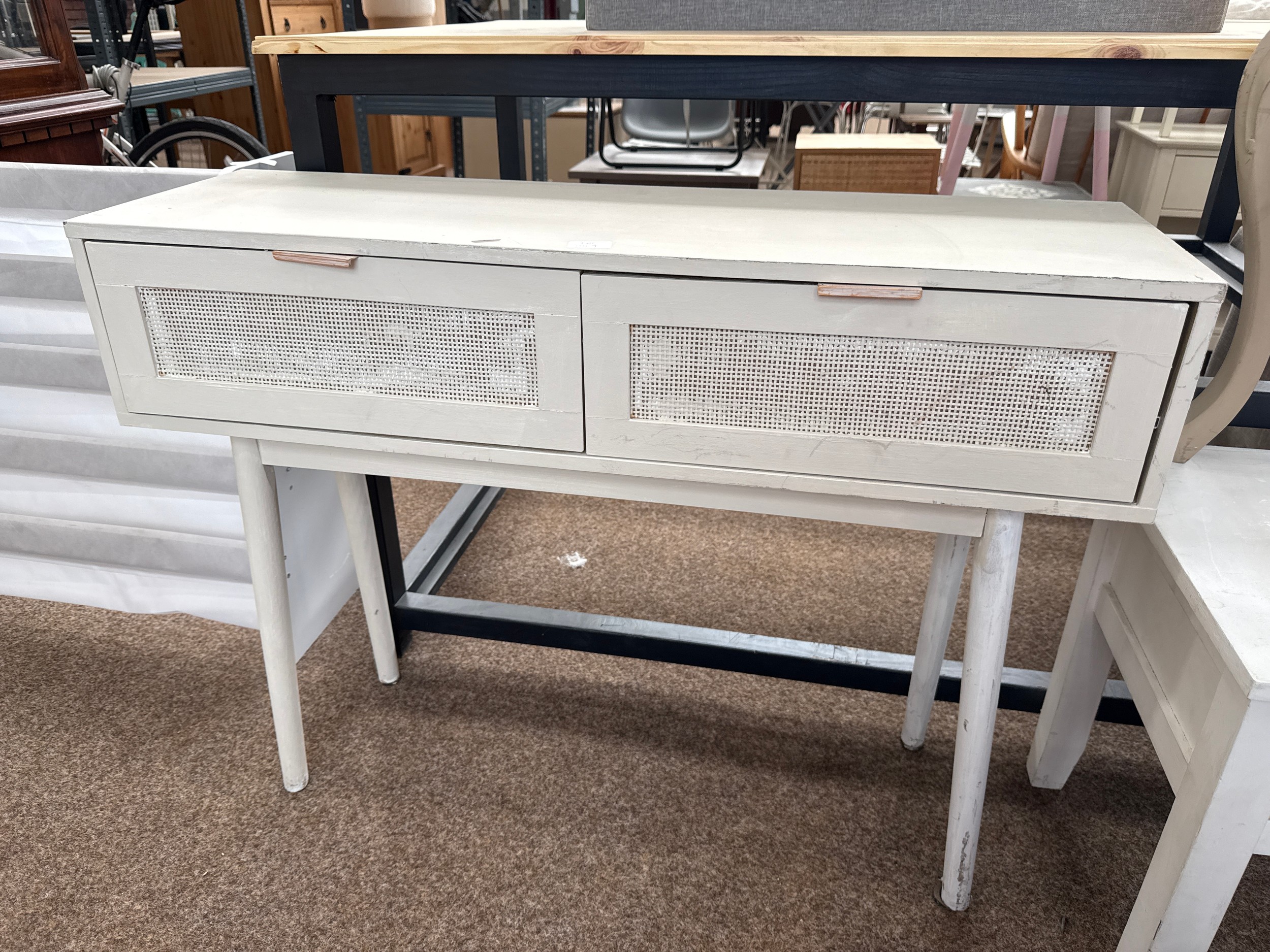 A painted 2 drawer console table