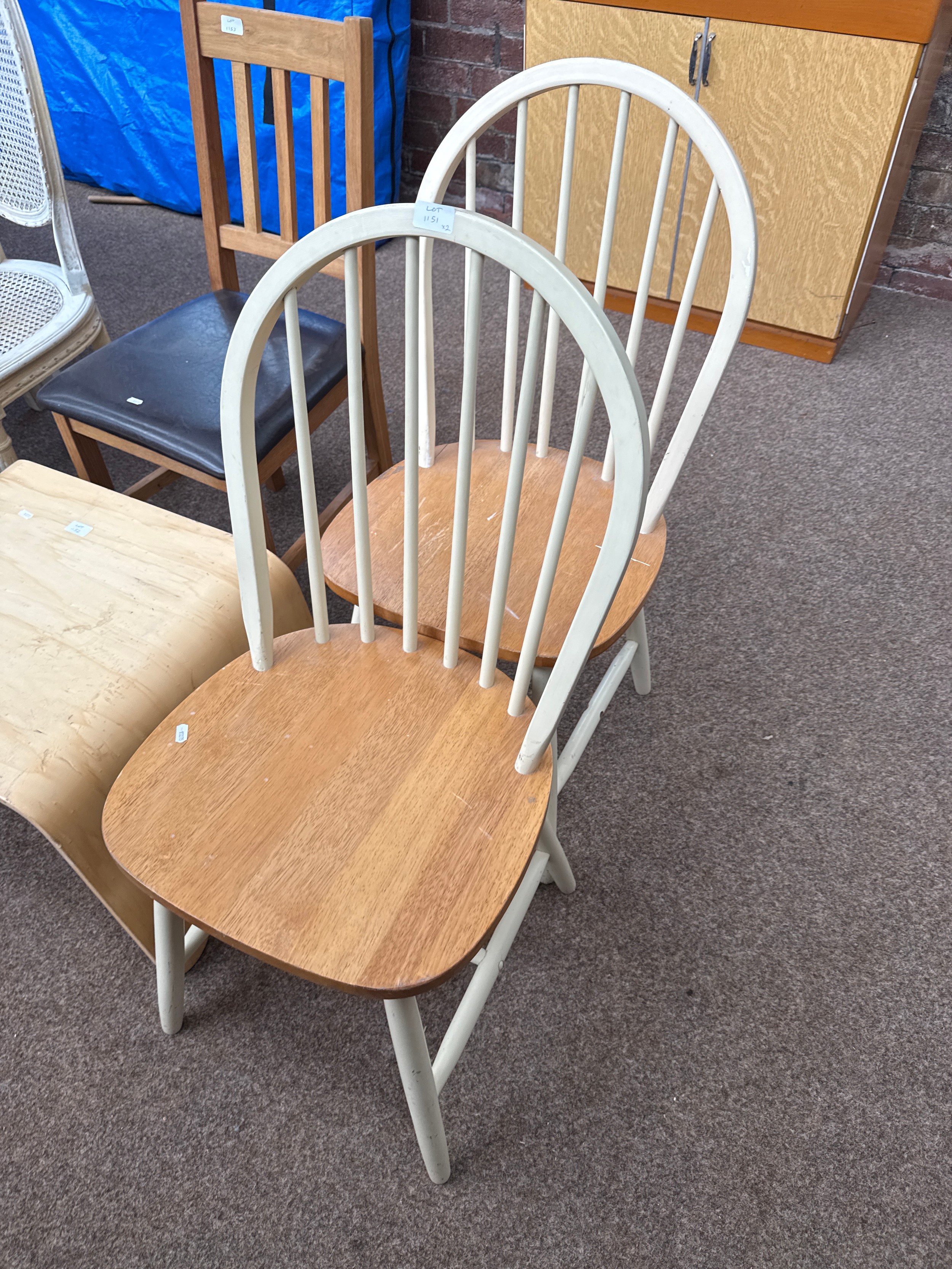 A pair of part painted Windsor kitchen chairs, both as new, never used (2)