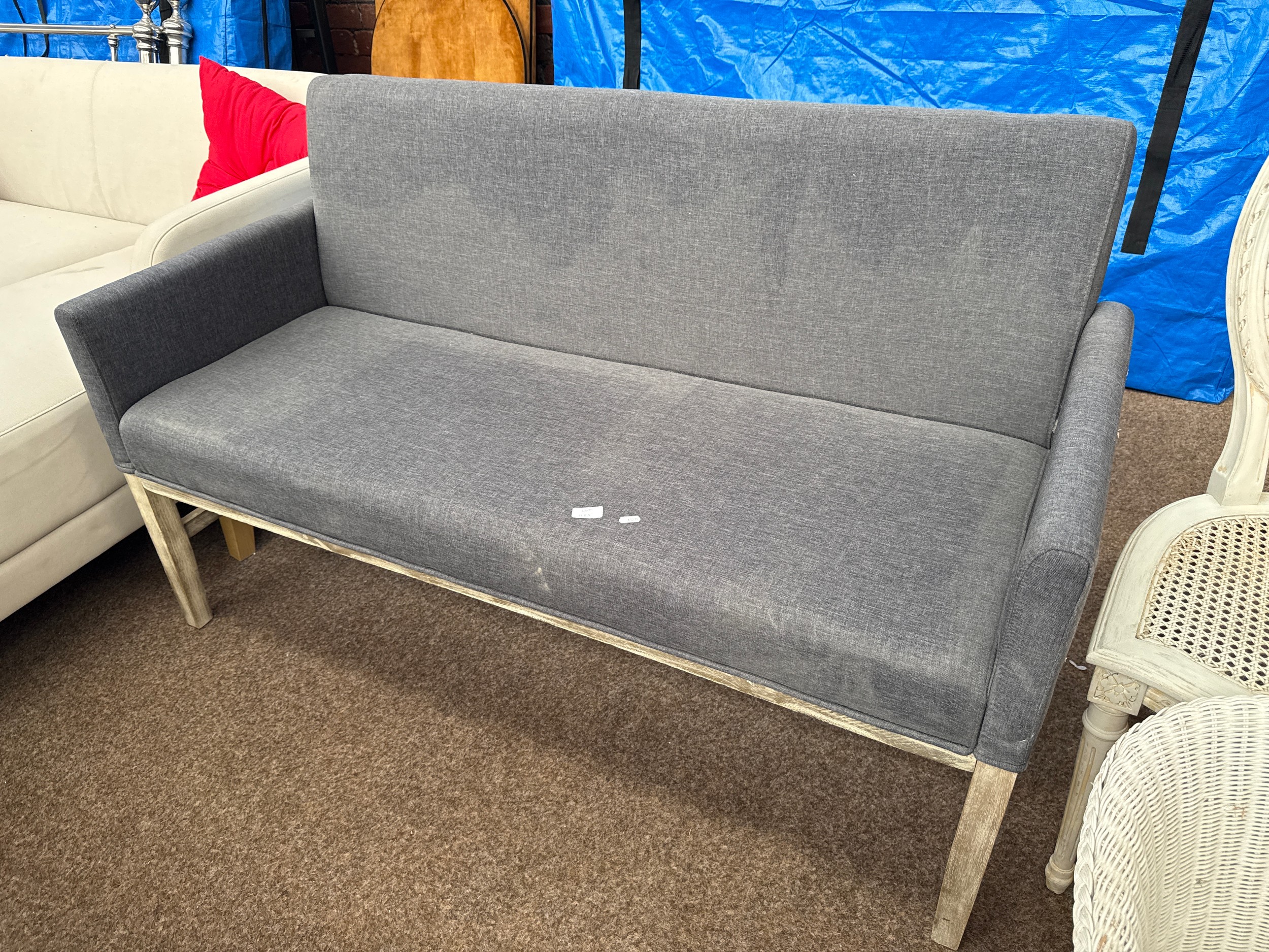 A modern upholstered bench settee, as new, never used