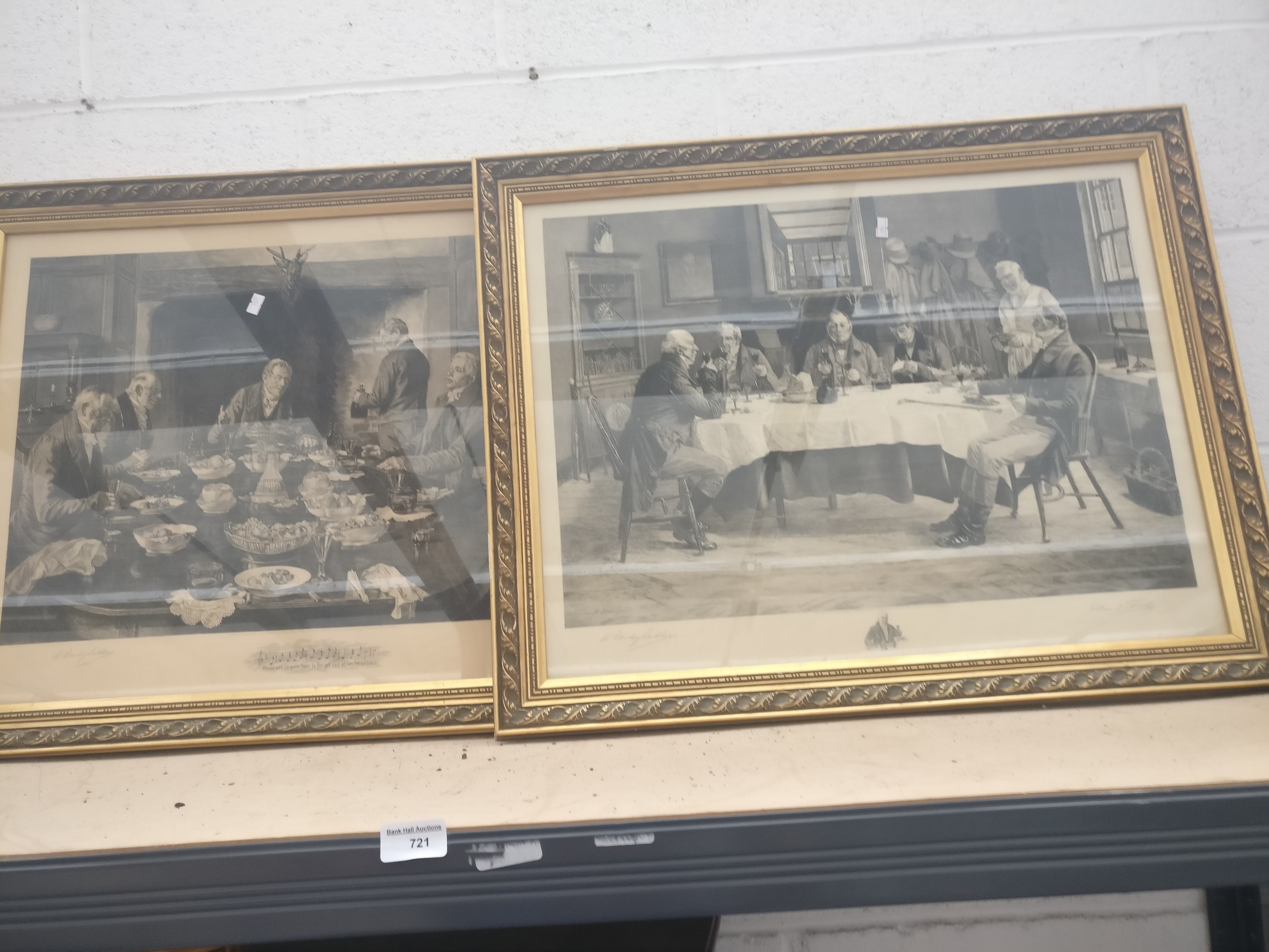 Two pencil signed antique framed engravings by W. Dendy Sadler in gilt frames