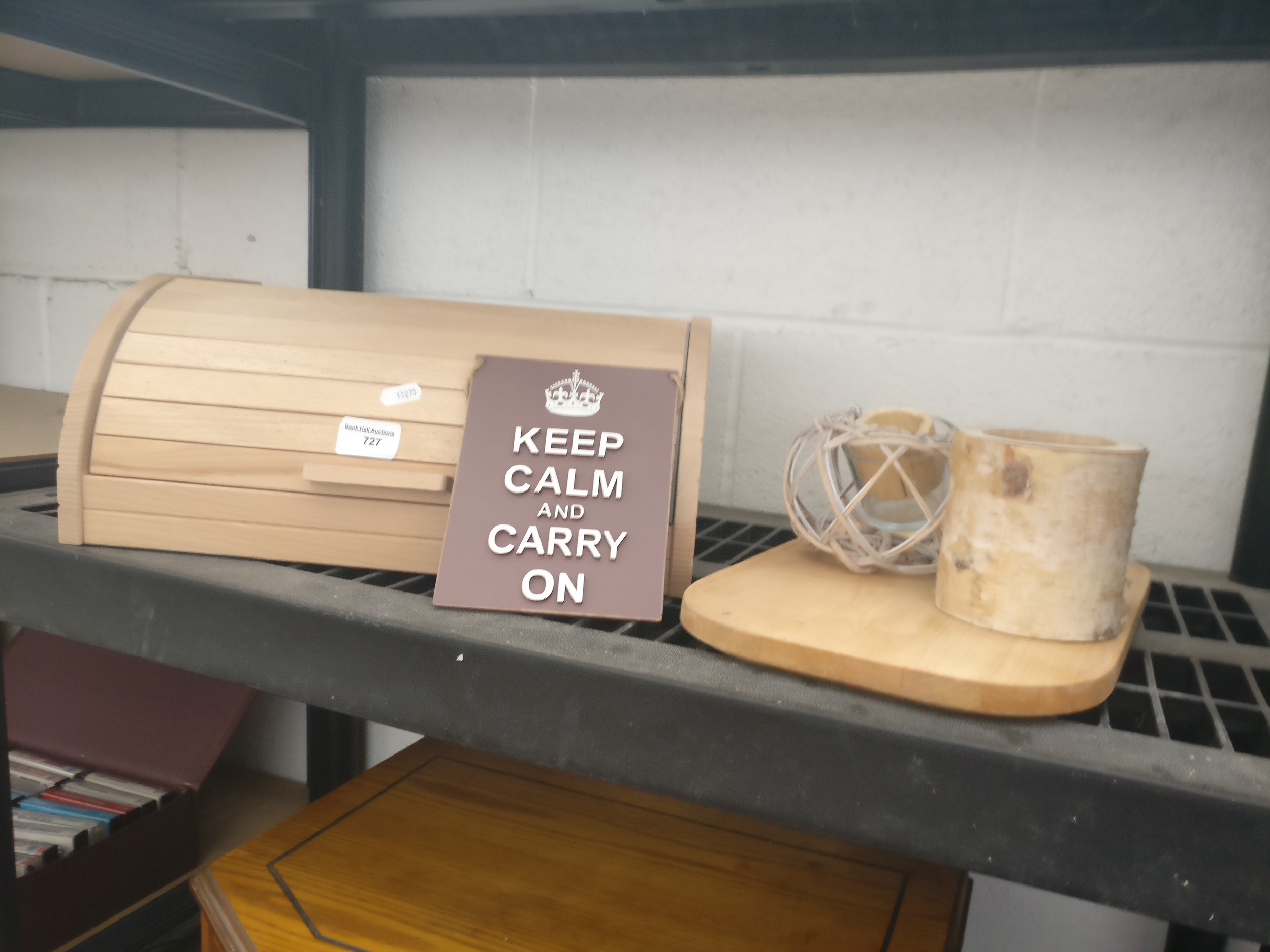 Bread bin, Keep Calm sign, chopping board, etc