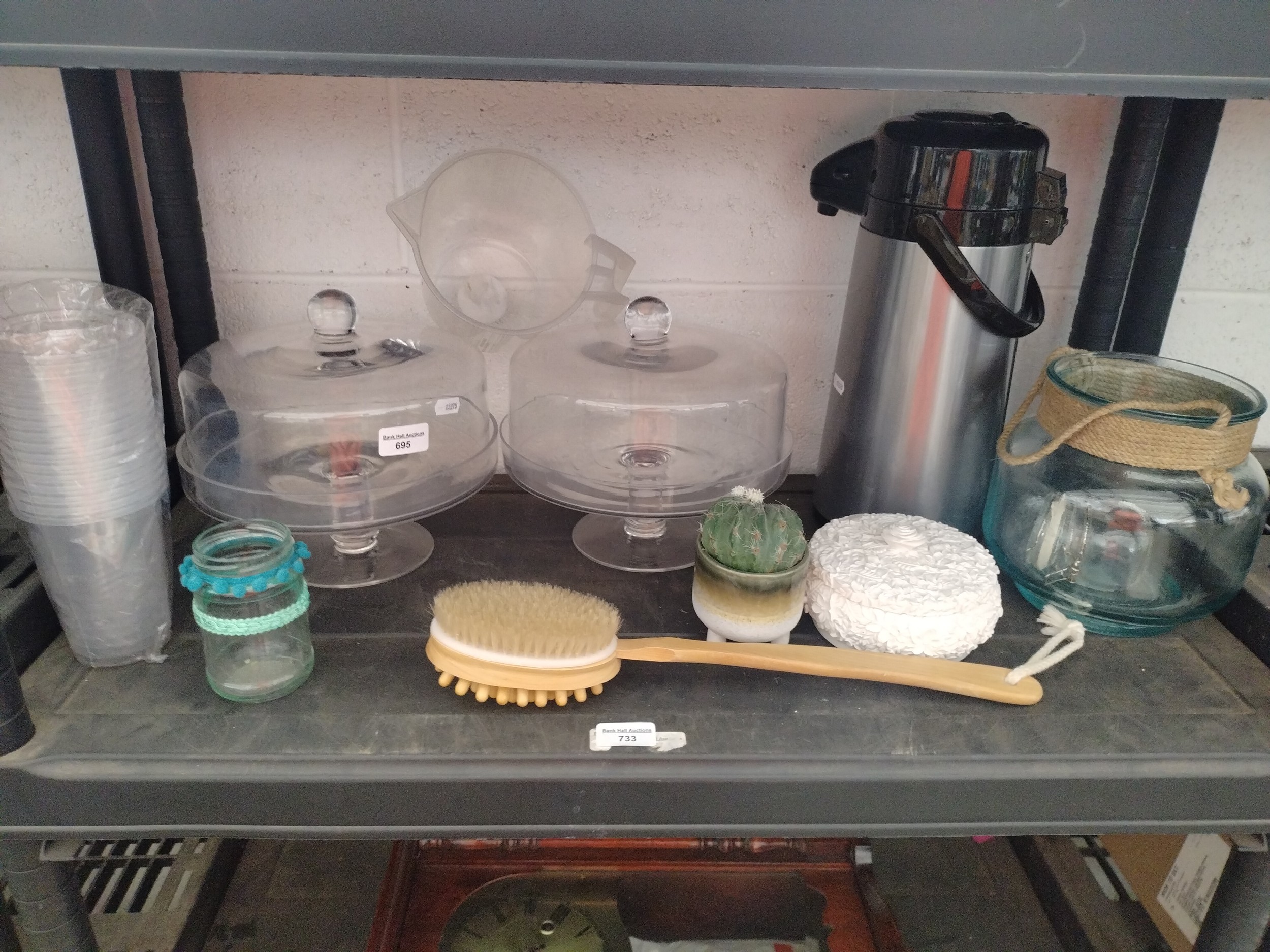Lot inc Thermos flask, cake stands, scrubbing brush, etc