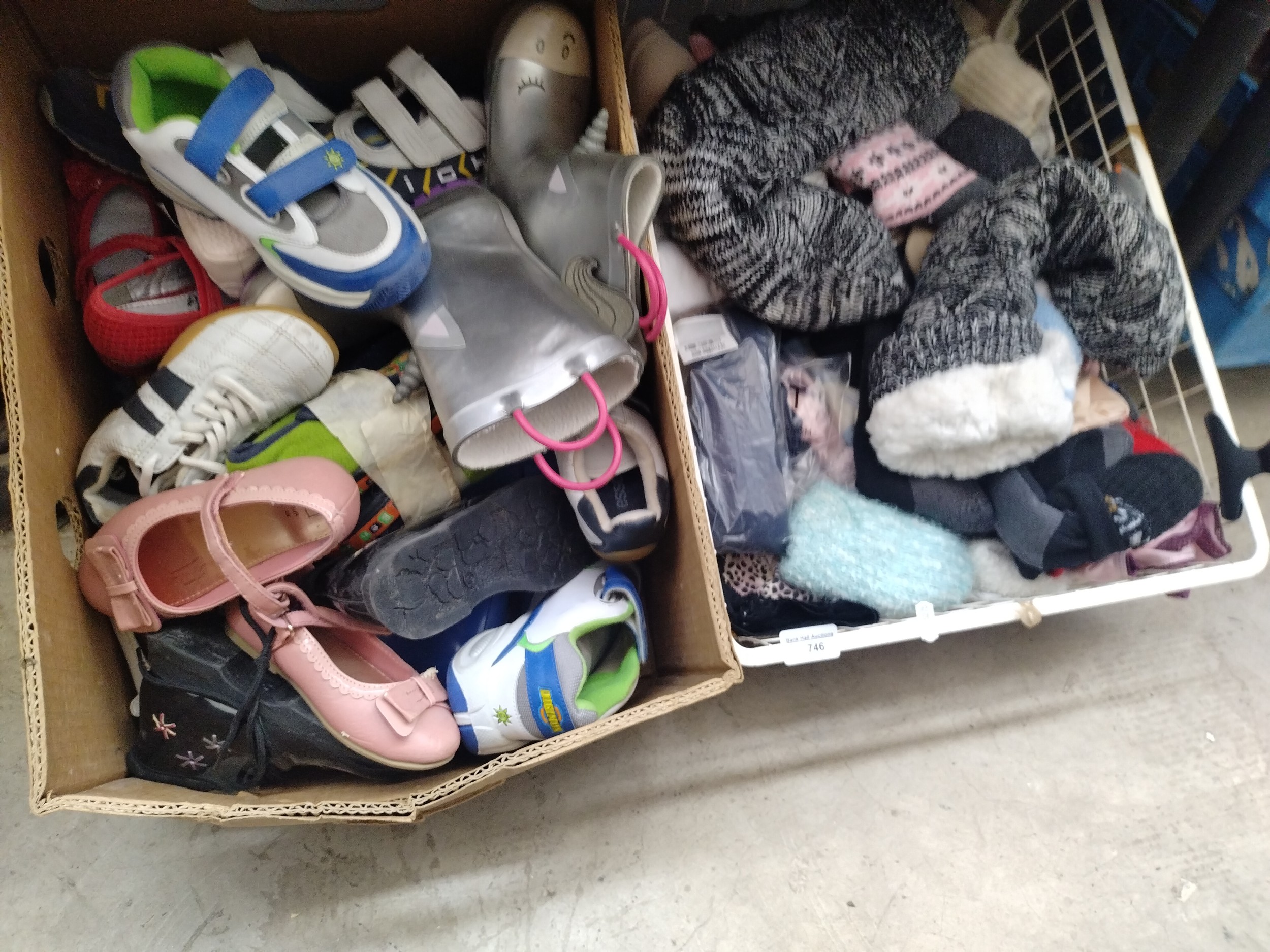 Two boxes inc footwear and socks