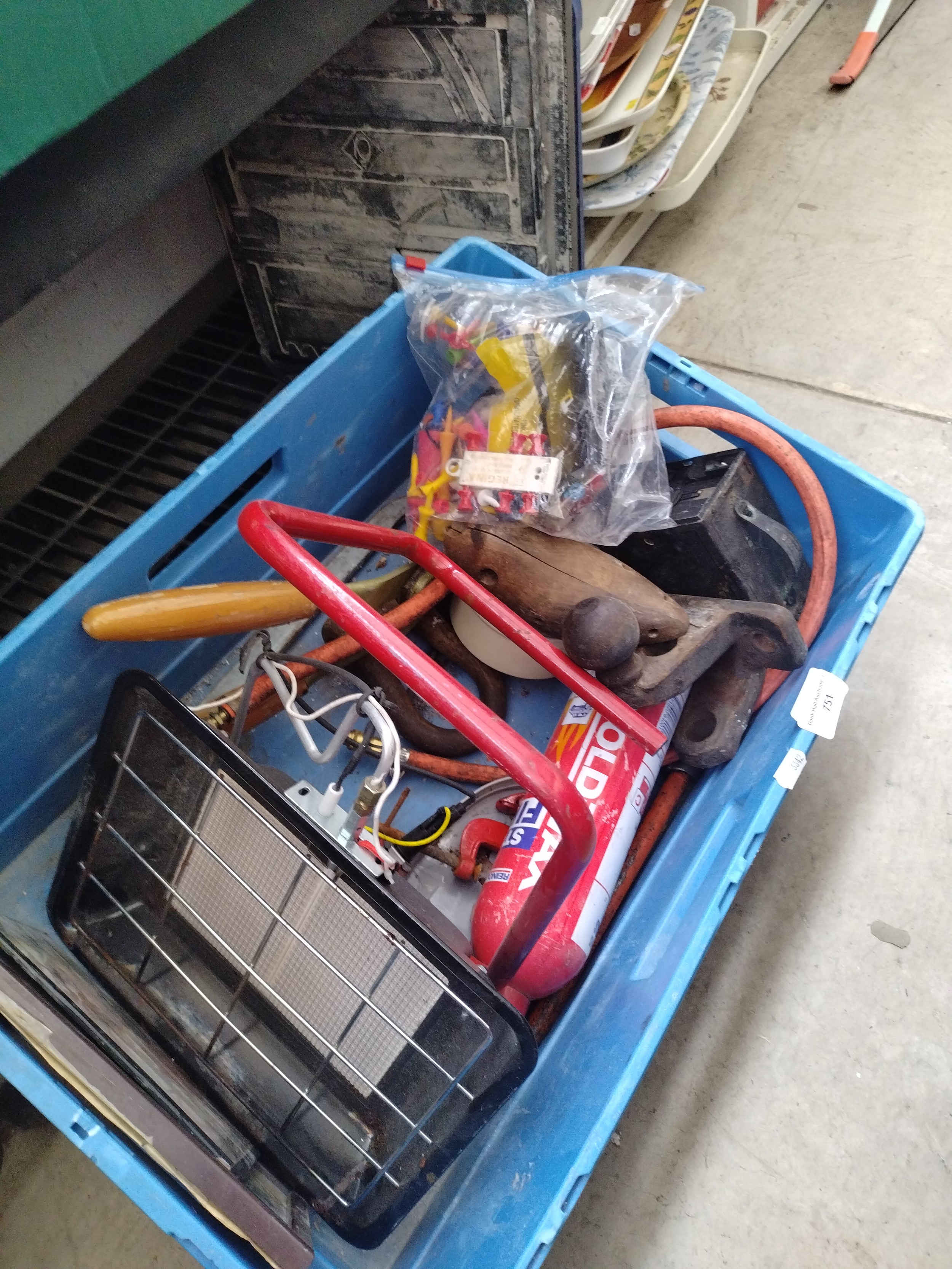 Lot inc heater, tile cutter, fire extinguisher, etc