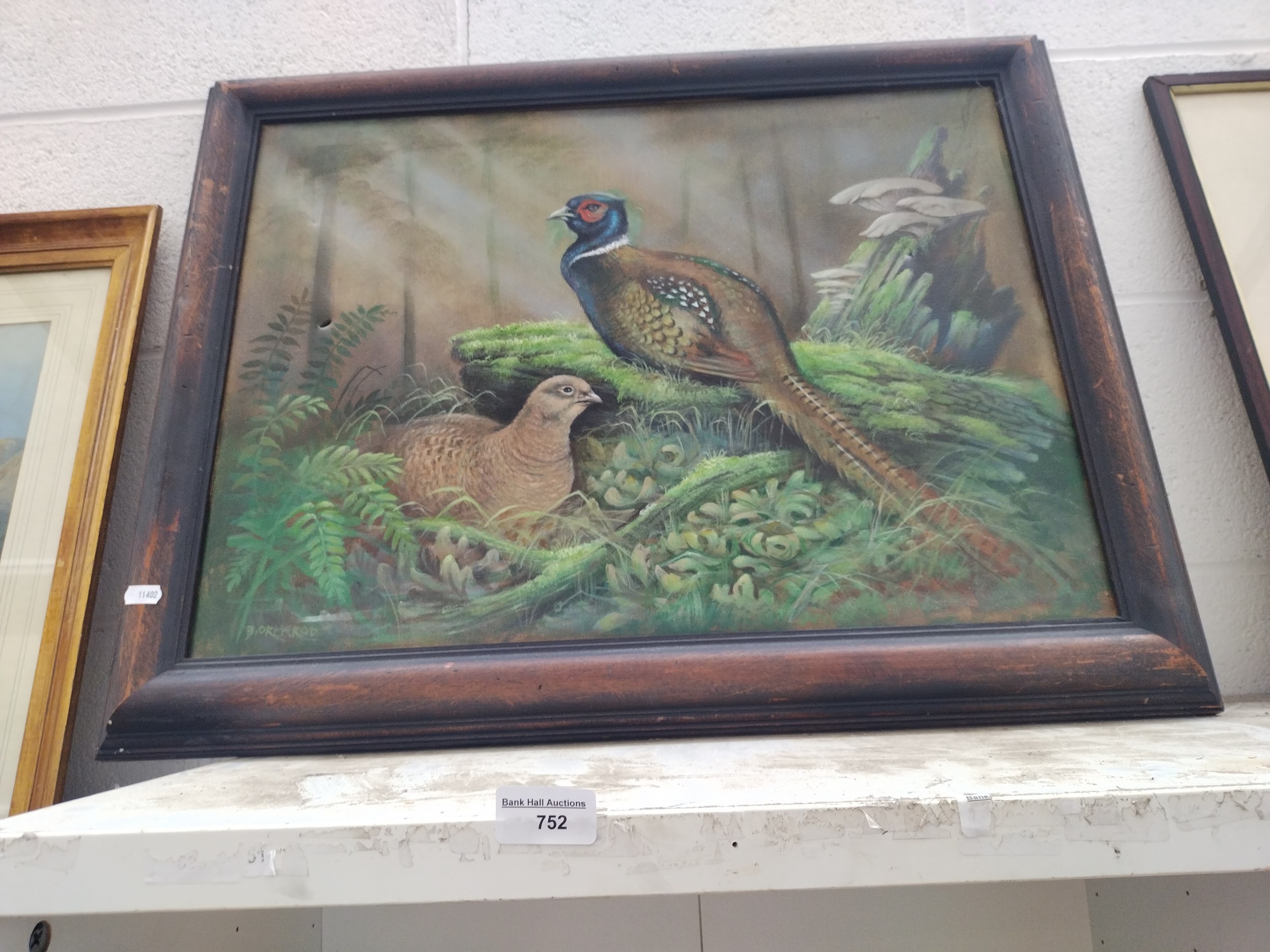 Oil on canvas painting depicting two grouse, framed (a/f)