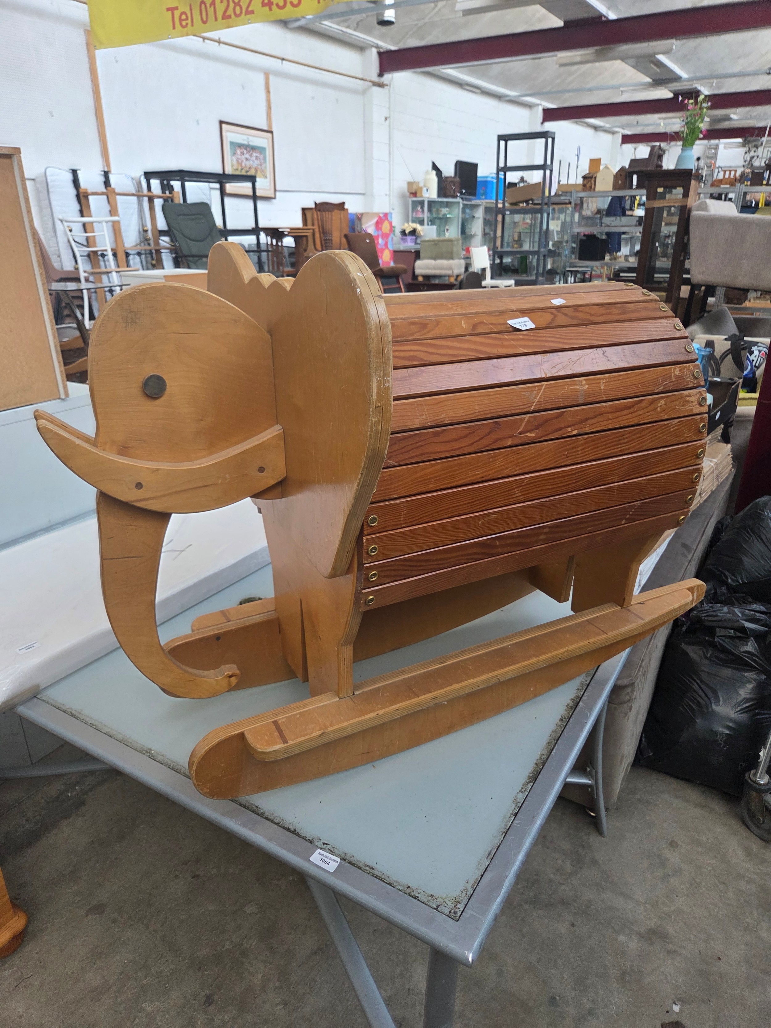 Large wooden rocking elephant