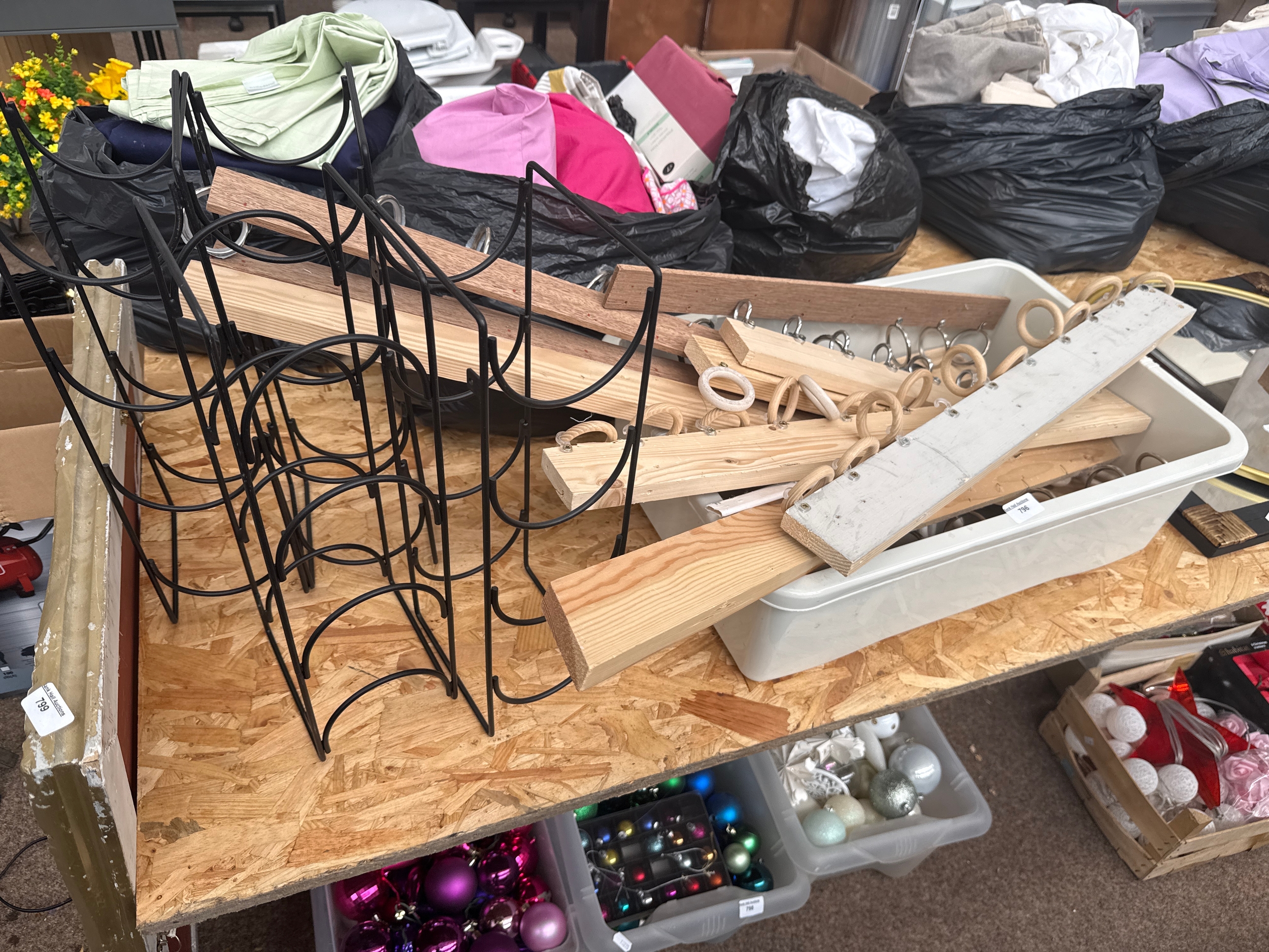 Box of hangers and wine racks