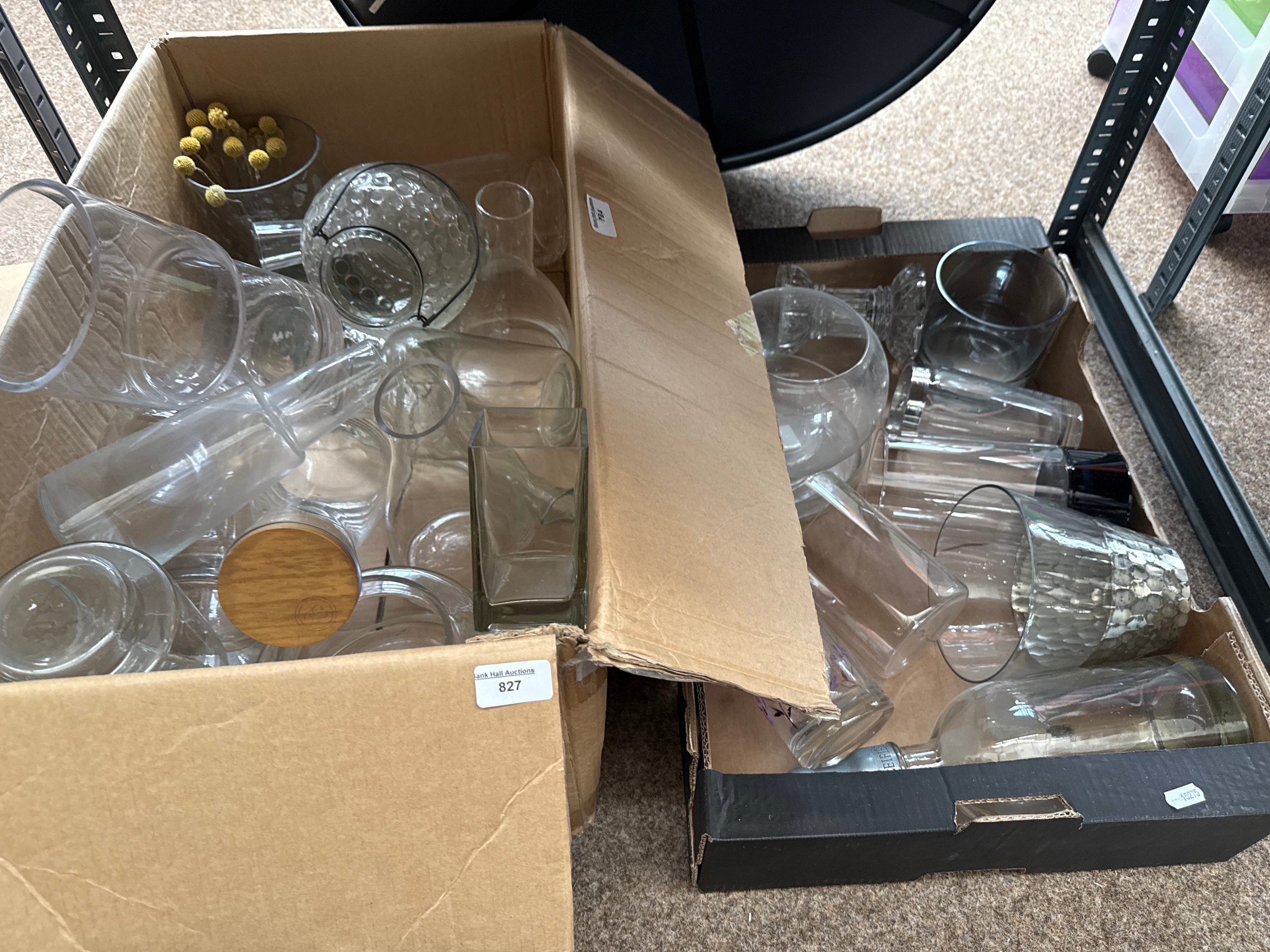 Two boxes of assorted glassware