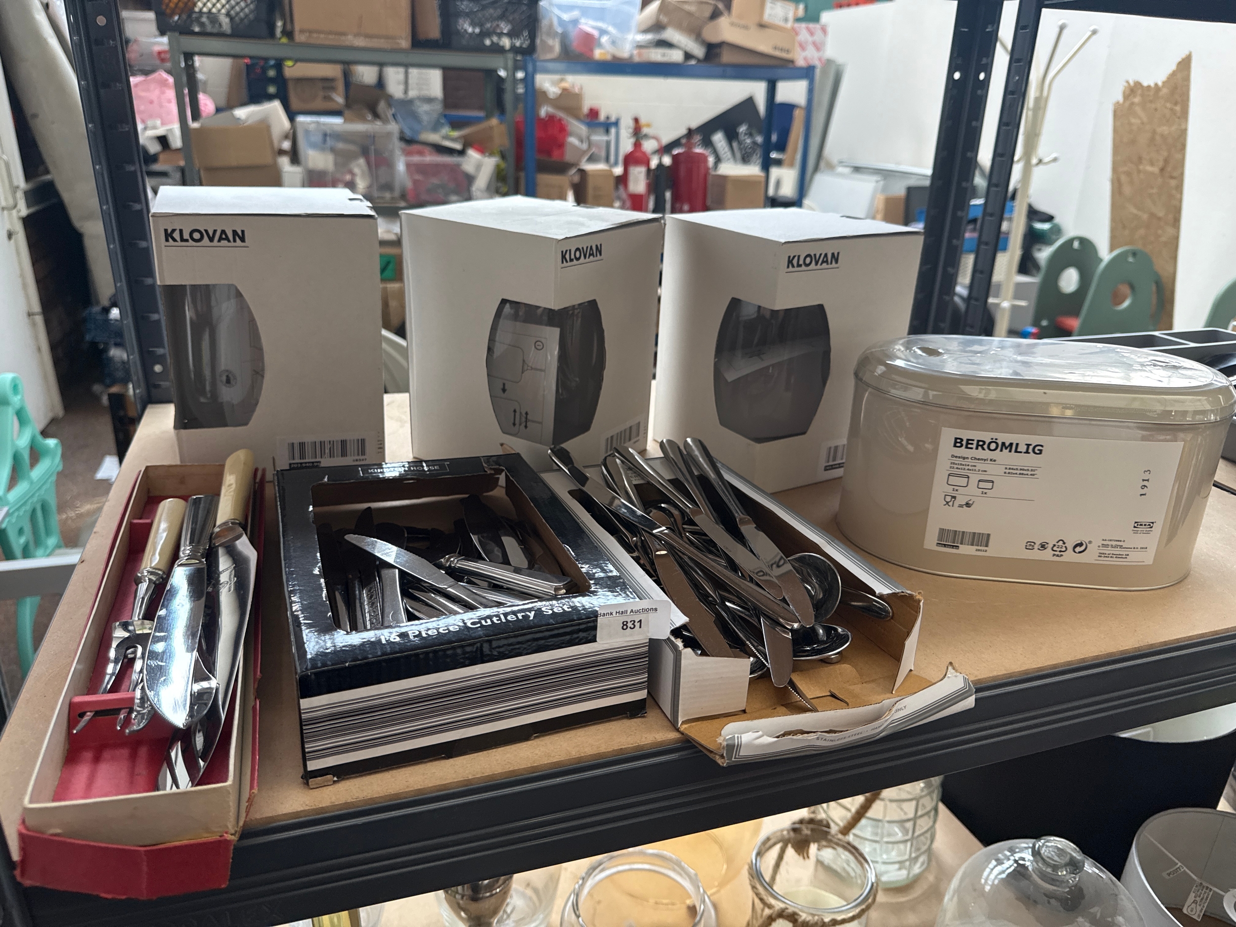 Lot inc cutlery, ikea glass lamp shades etc