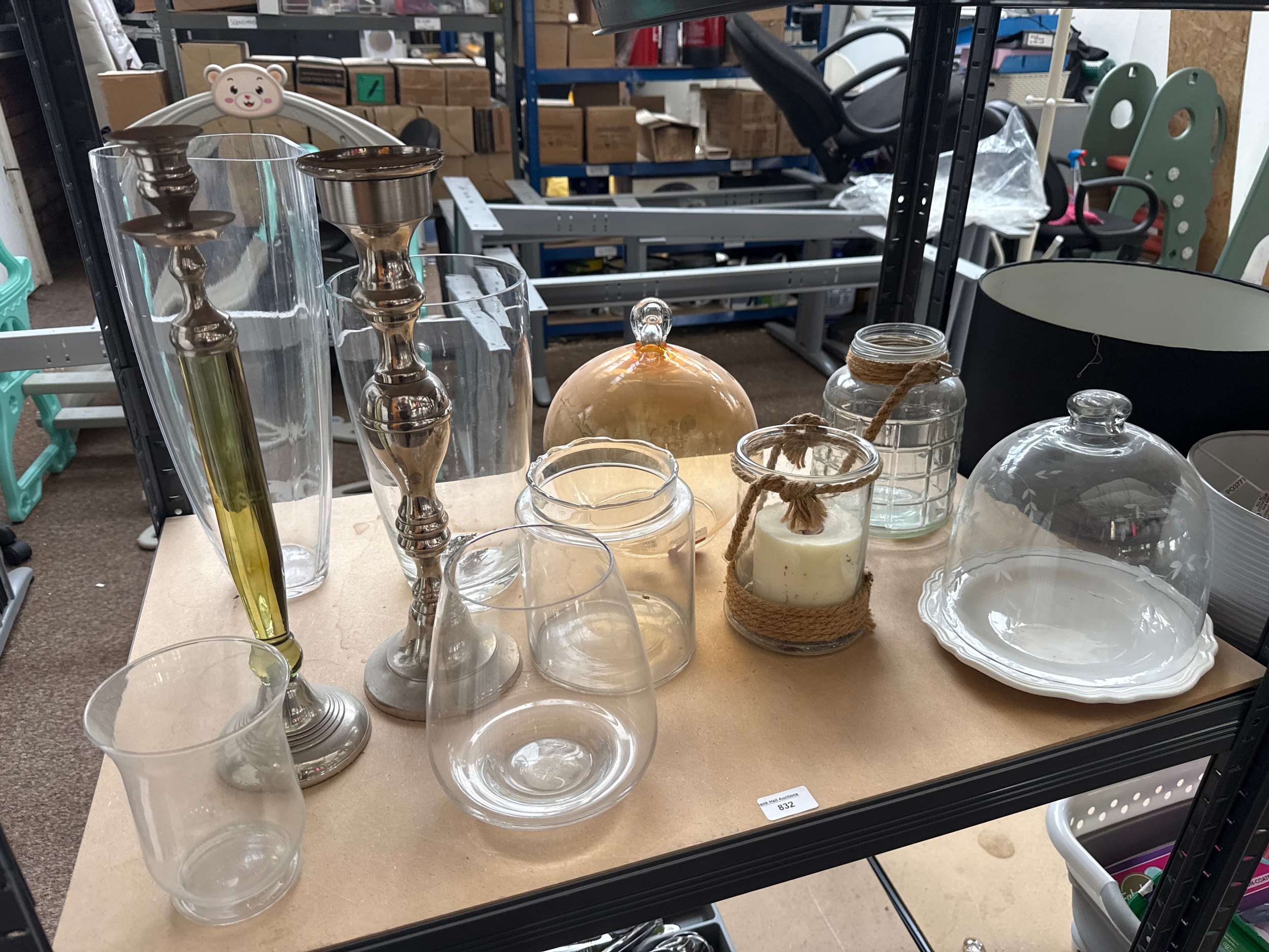 Lot inc glass vases, candle holders etc