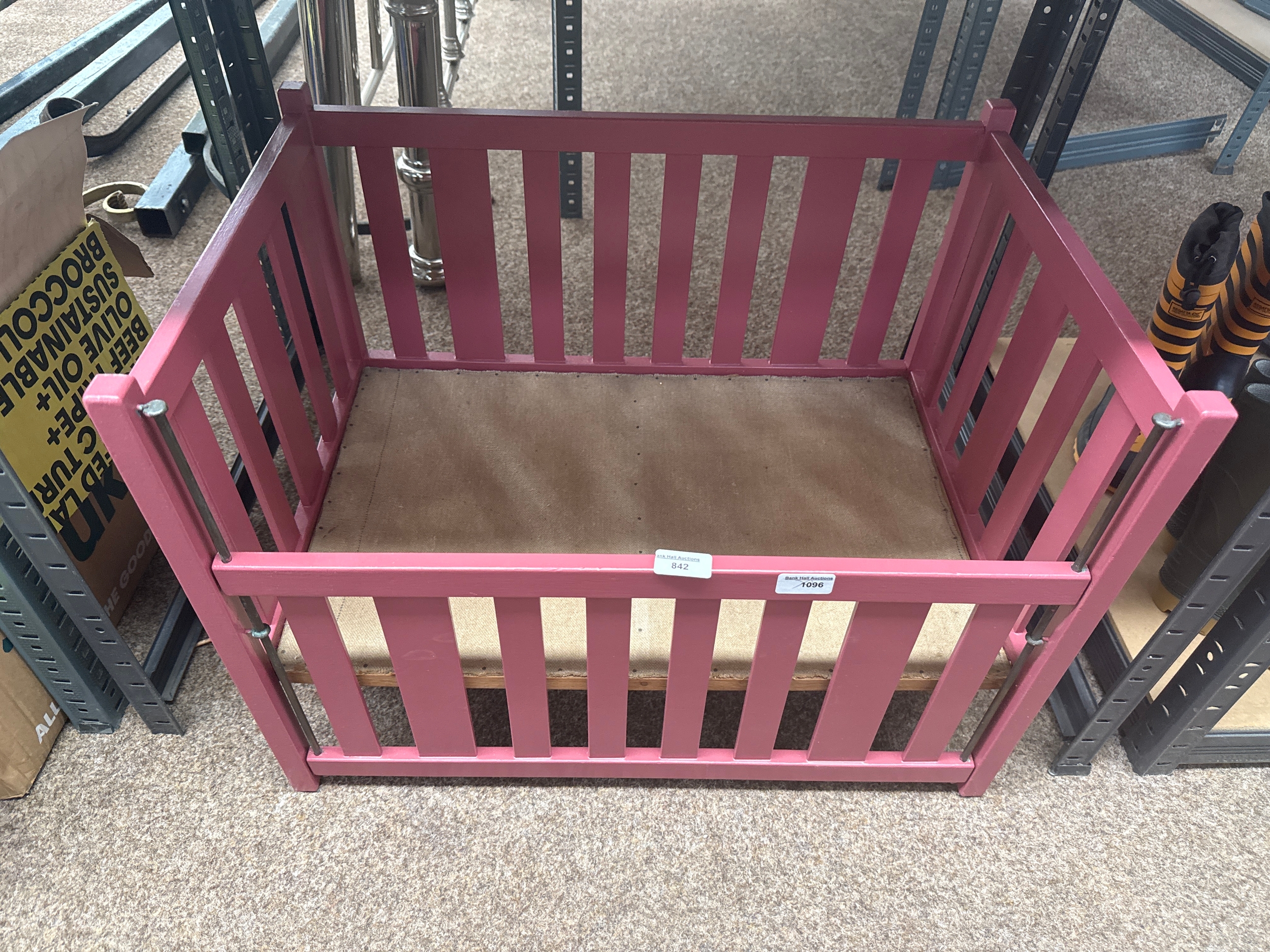 Pink painted wooden cot
