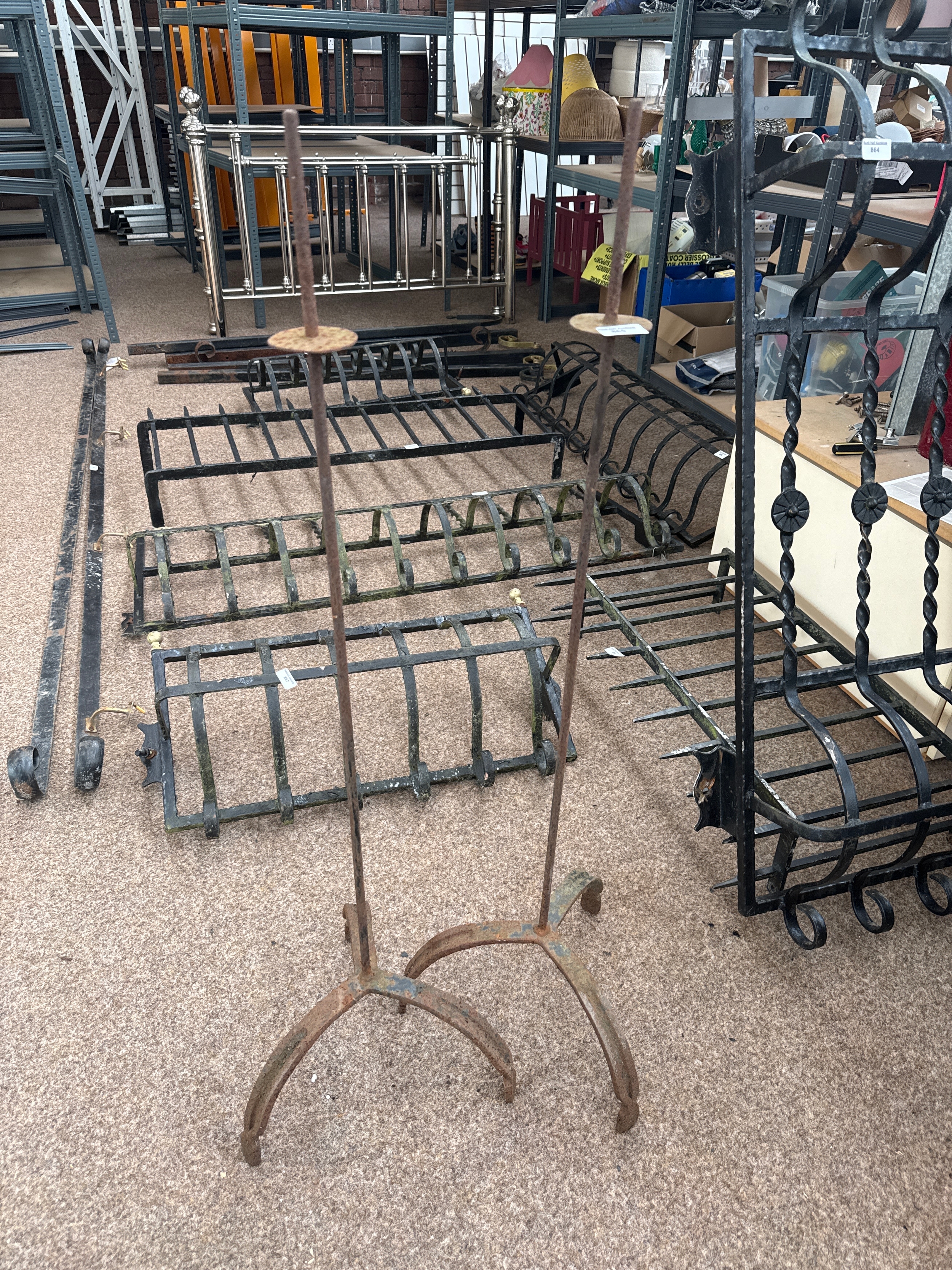 Pair of large wrought iron candle stands