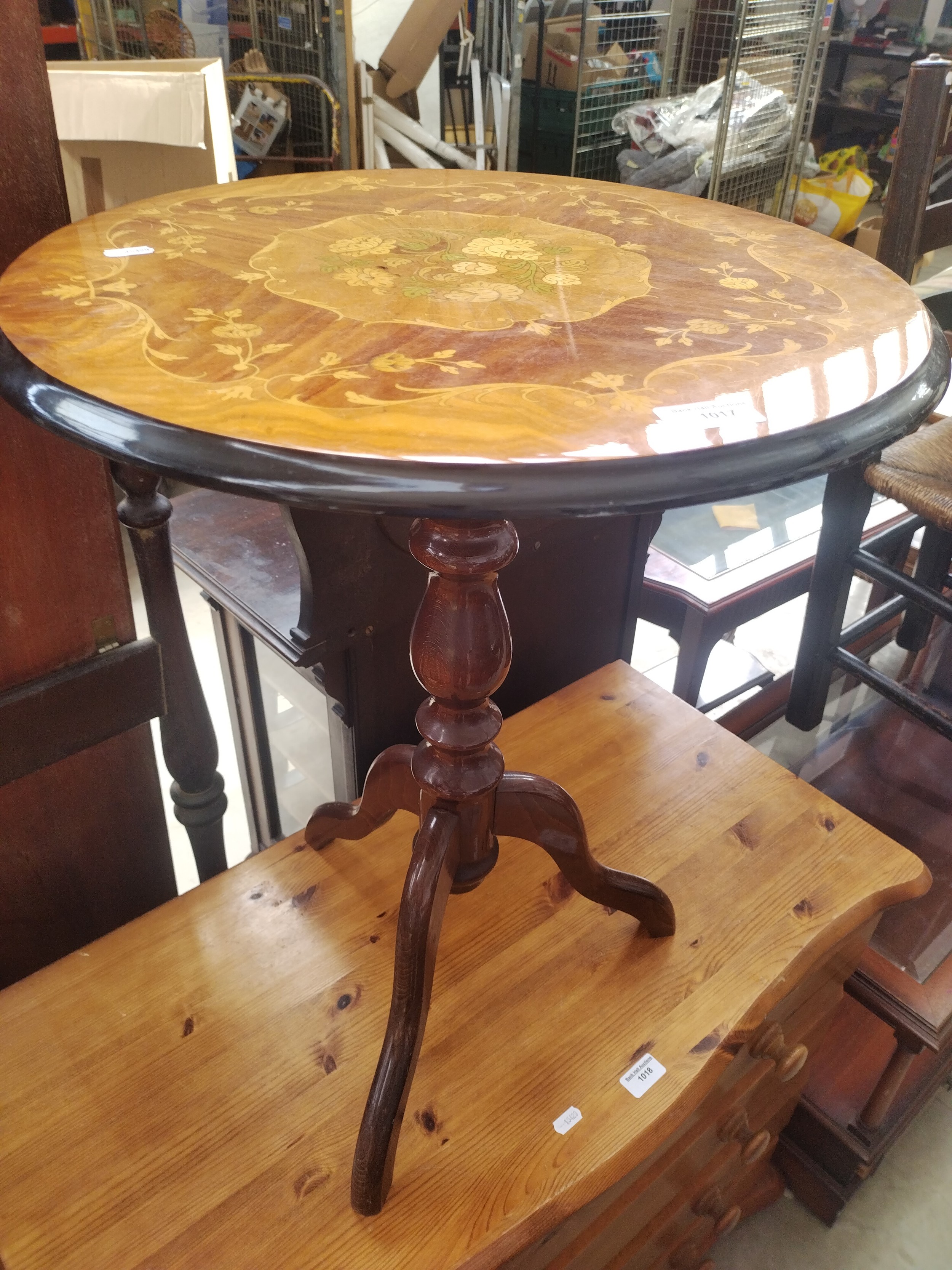 A vintage continental style inlaid tripod table