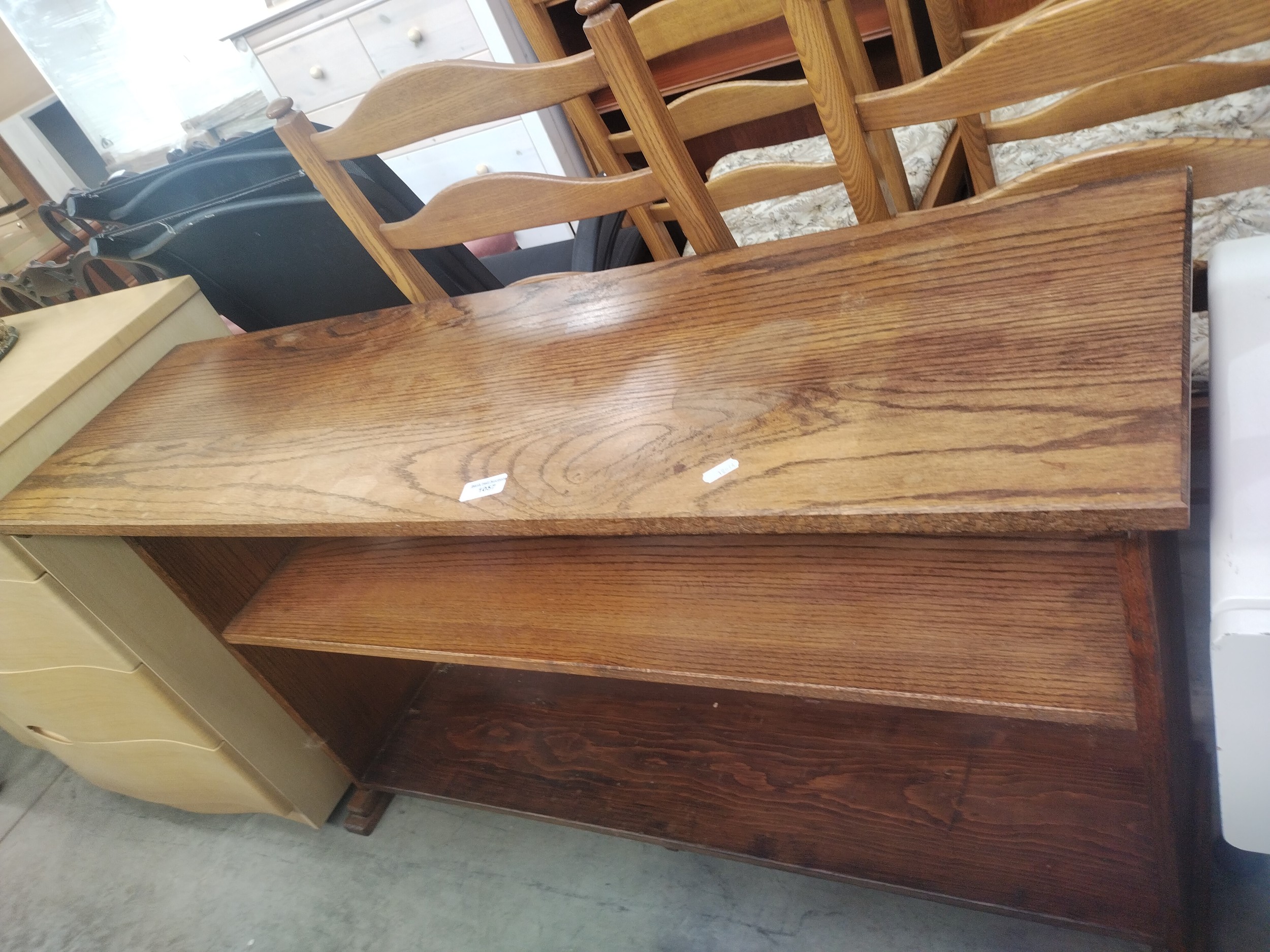 A large vintage oak 3 tier open shelf stand