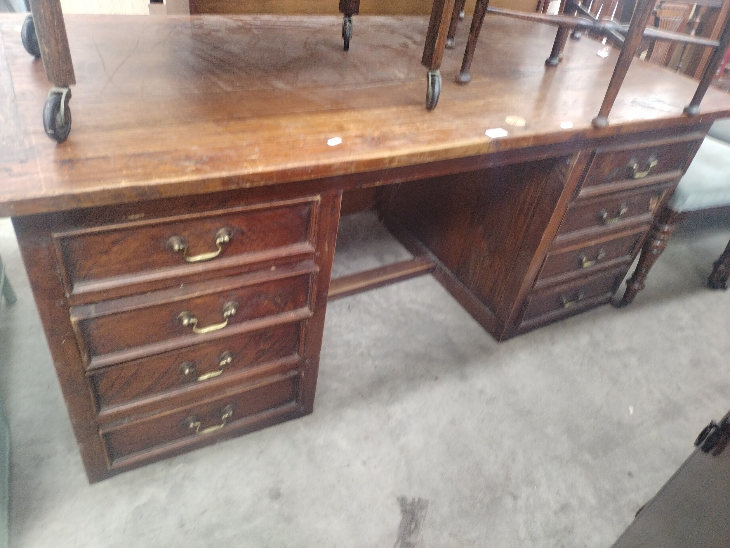 A large vintage 8 x drawer twin pedestal desk
