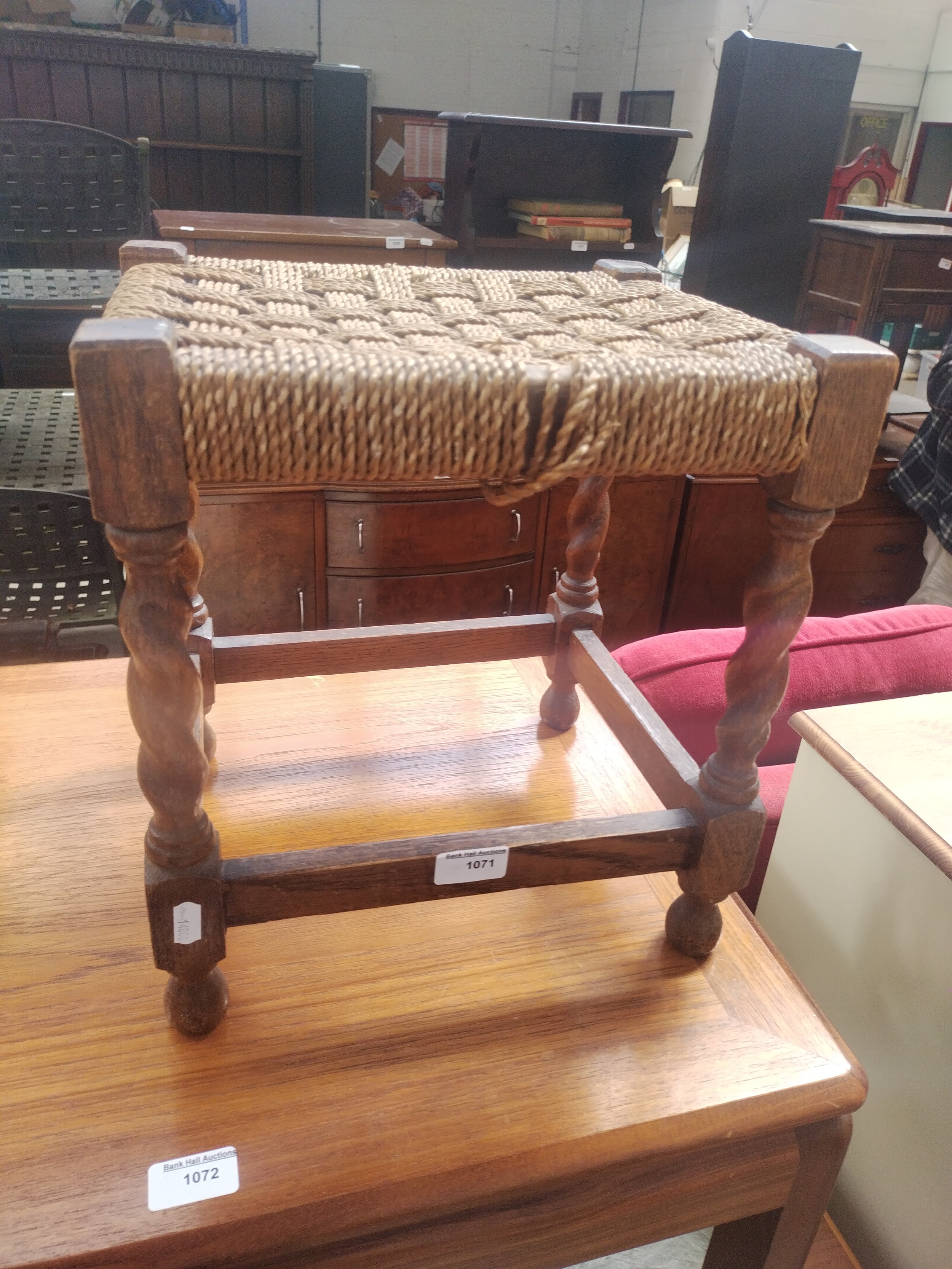 A small vintage string seated footstool -a/f