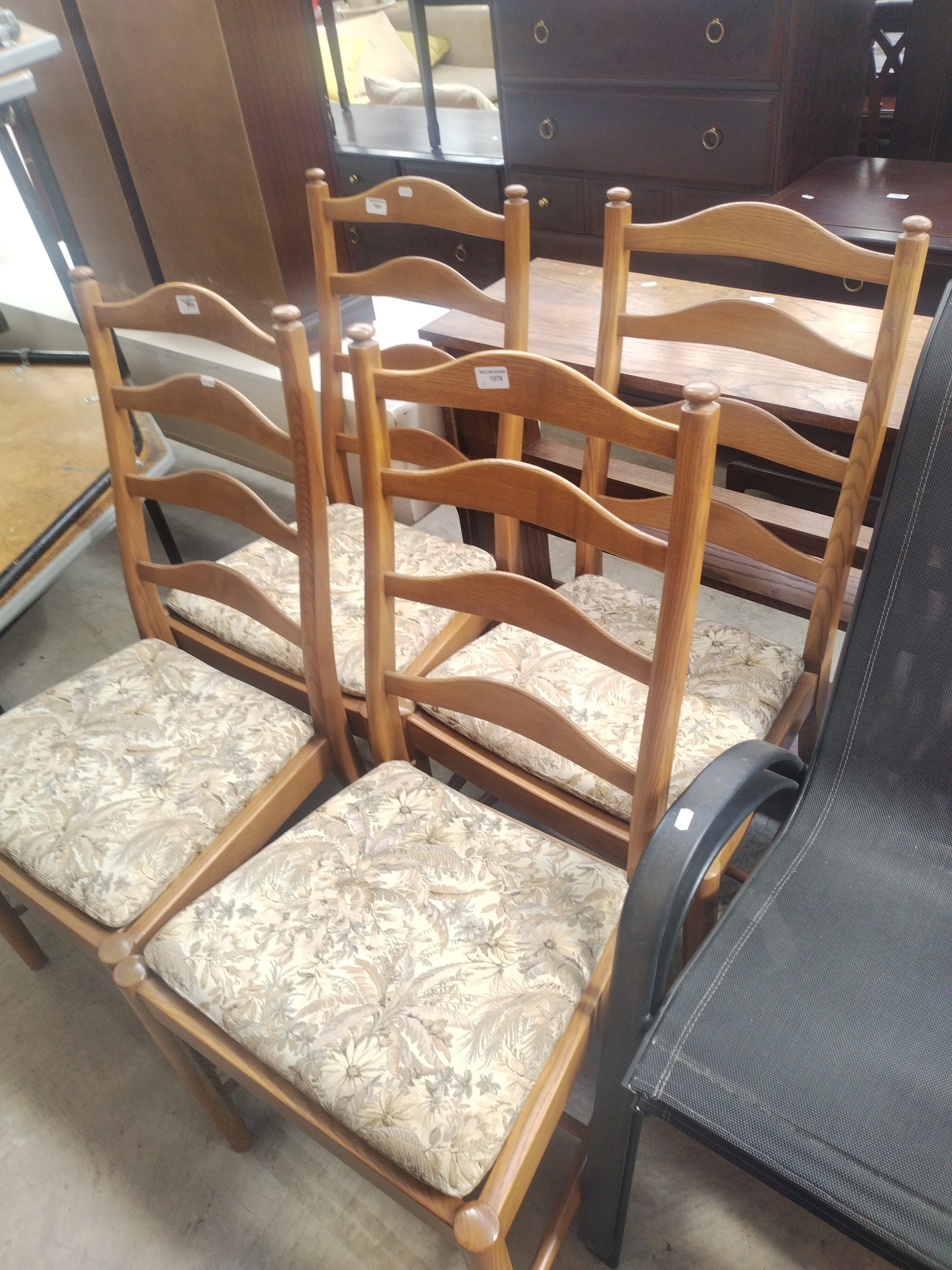 A set of 4 x modern ERCOL ladder back dining chairs