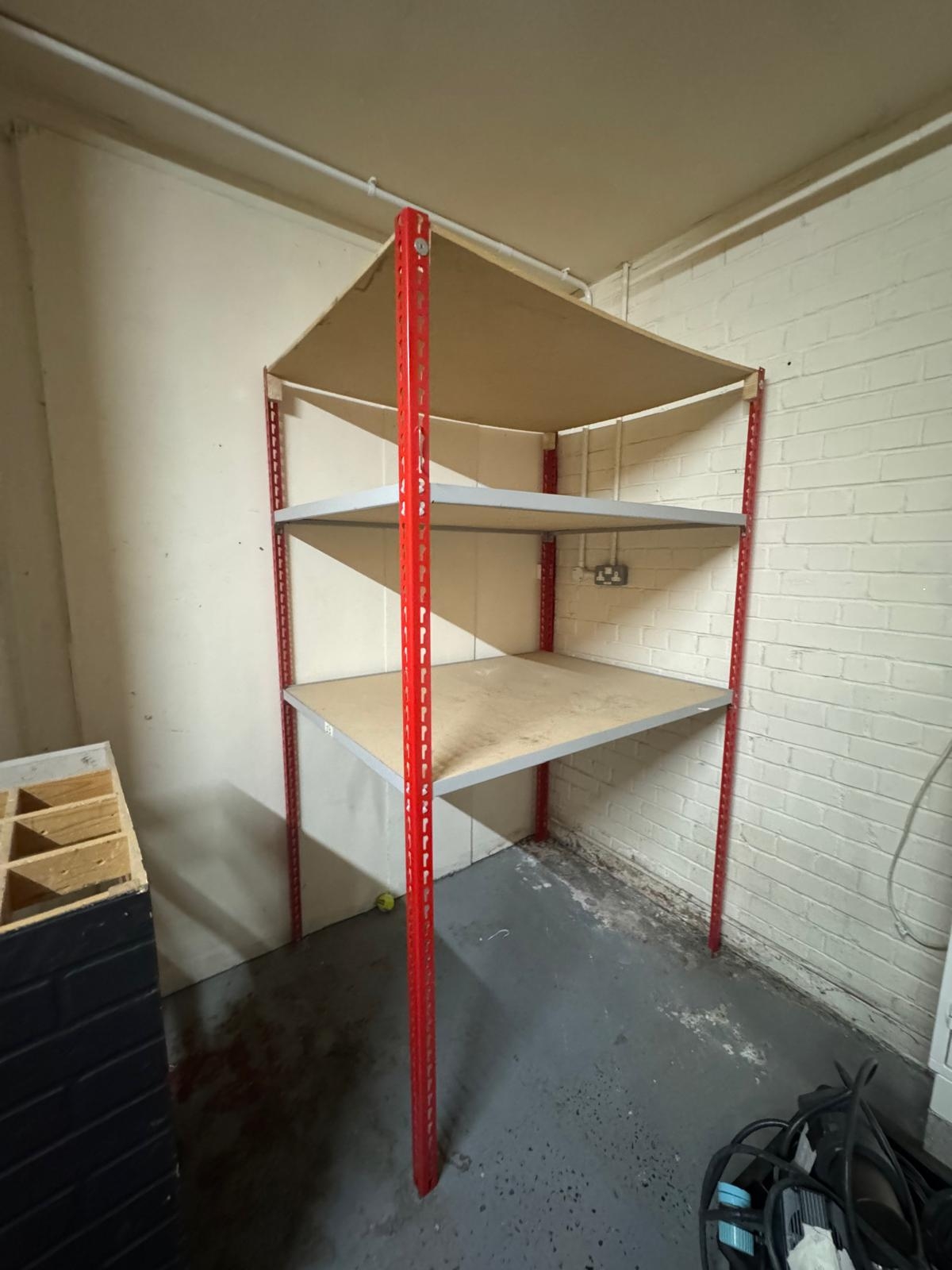 Two wide red shelving units both 123 x 92 x 196cm