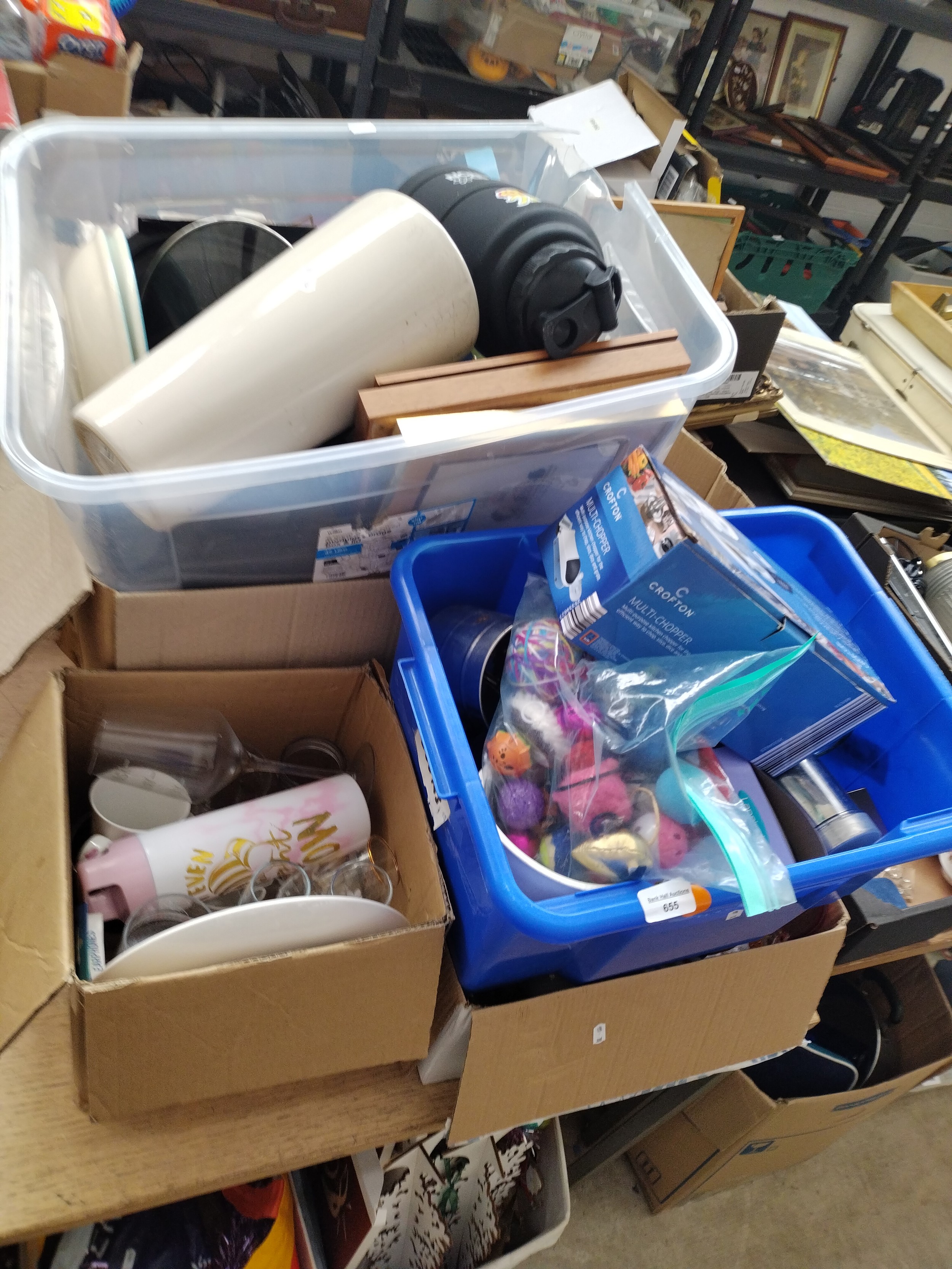 Six boxes of unsorted items
