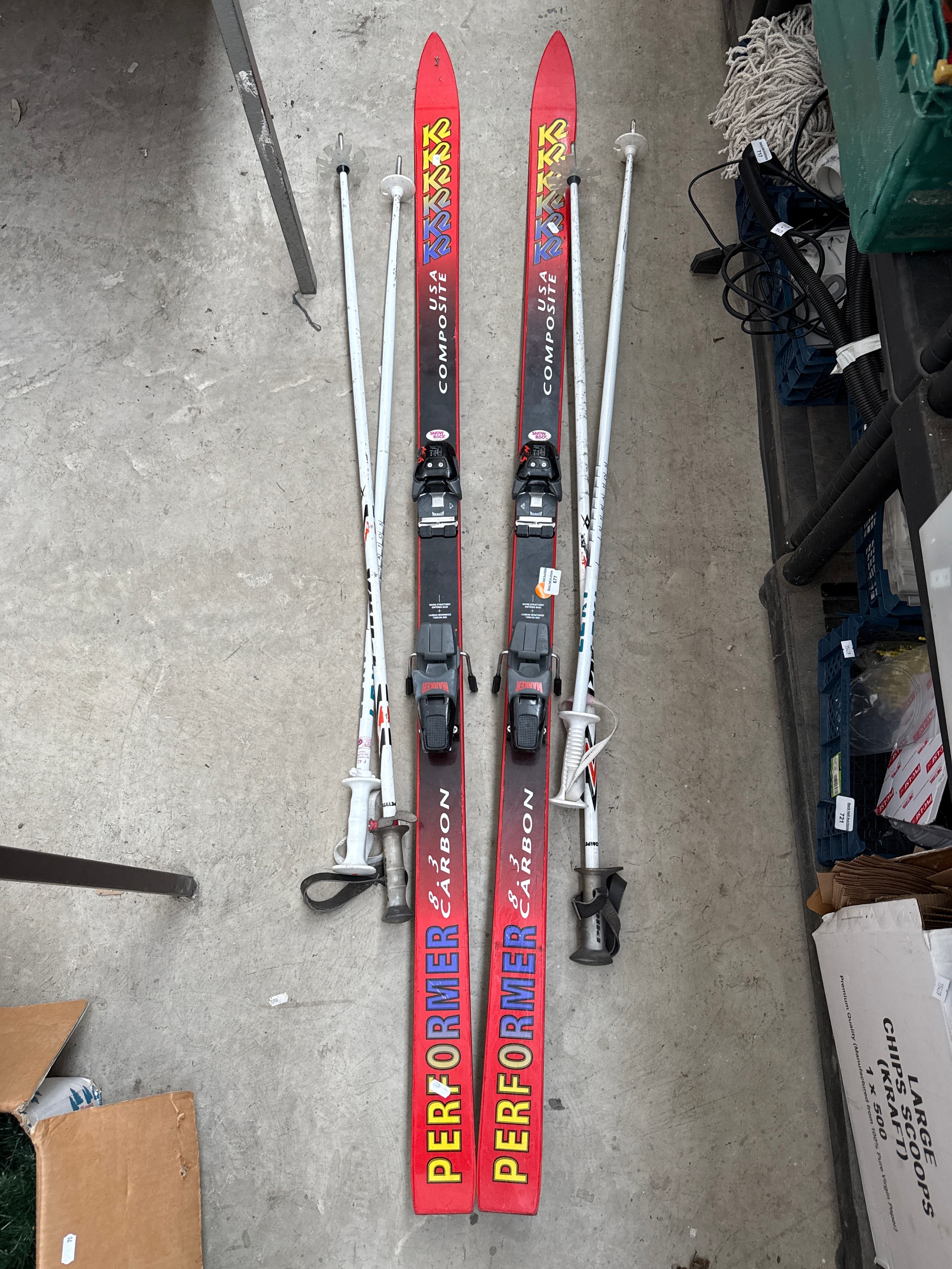 Pair of performer skis and ski sticks