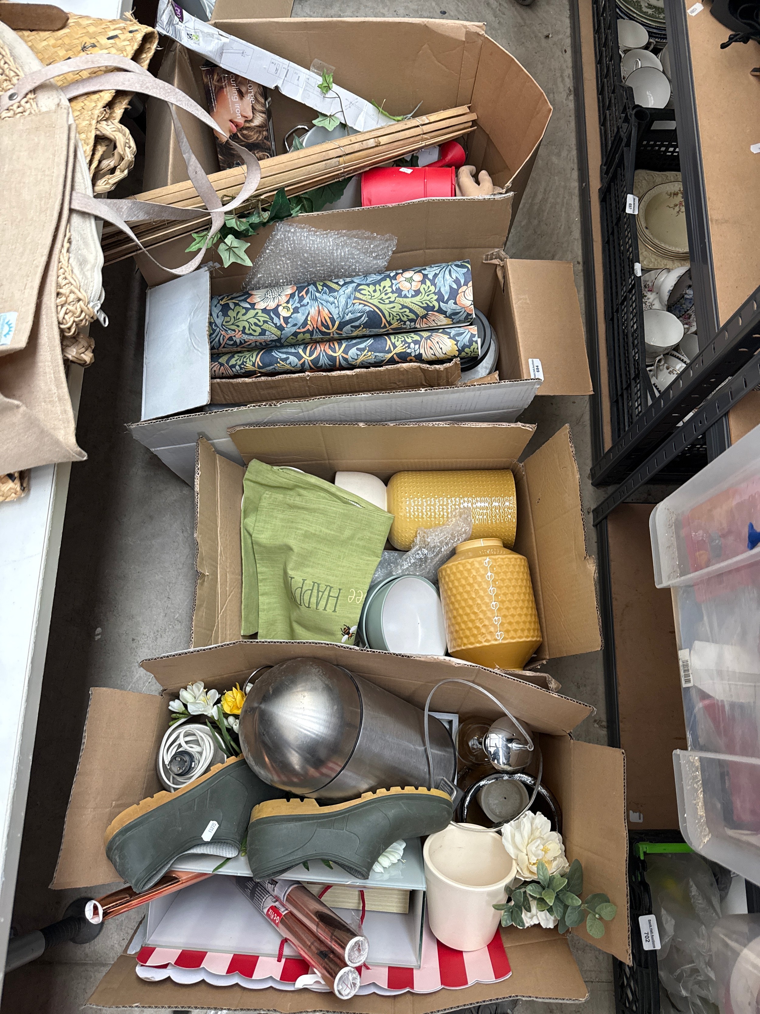 Lot inc vases, bin, light fittings, mannequin hands, etc