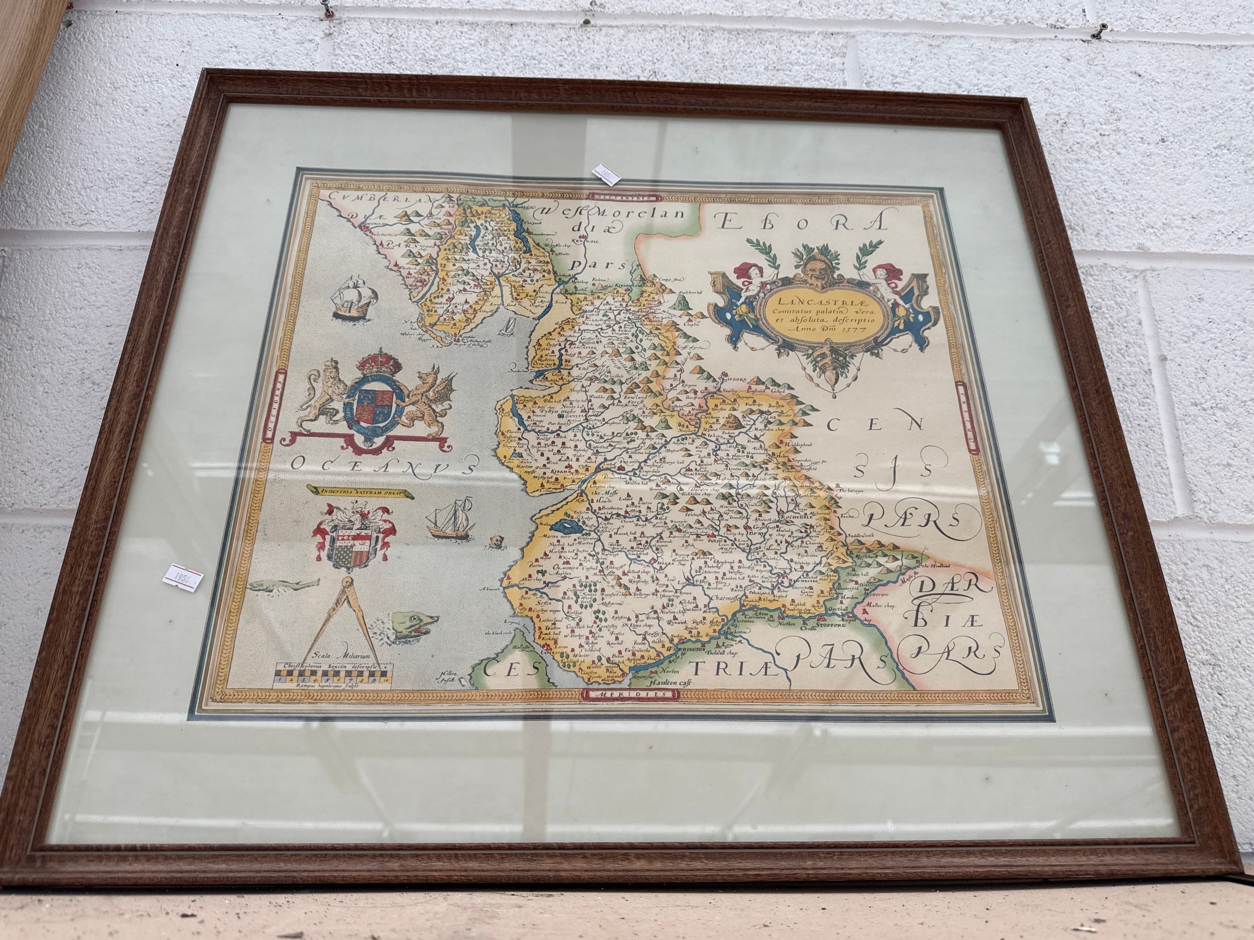 Framed print map of Lancashire