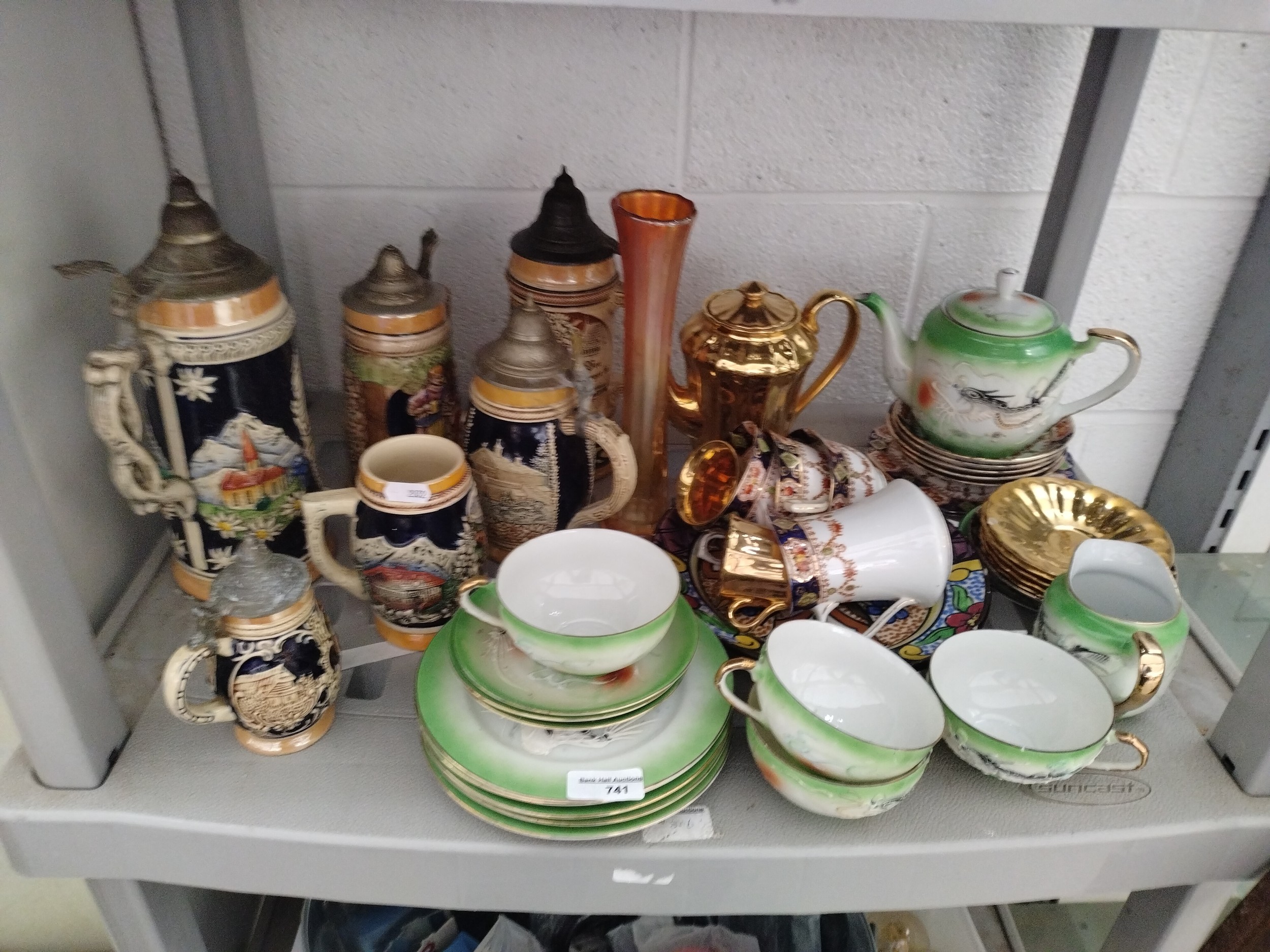 Lot inc steins, oriental pottery, etc