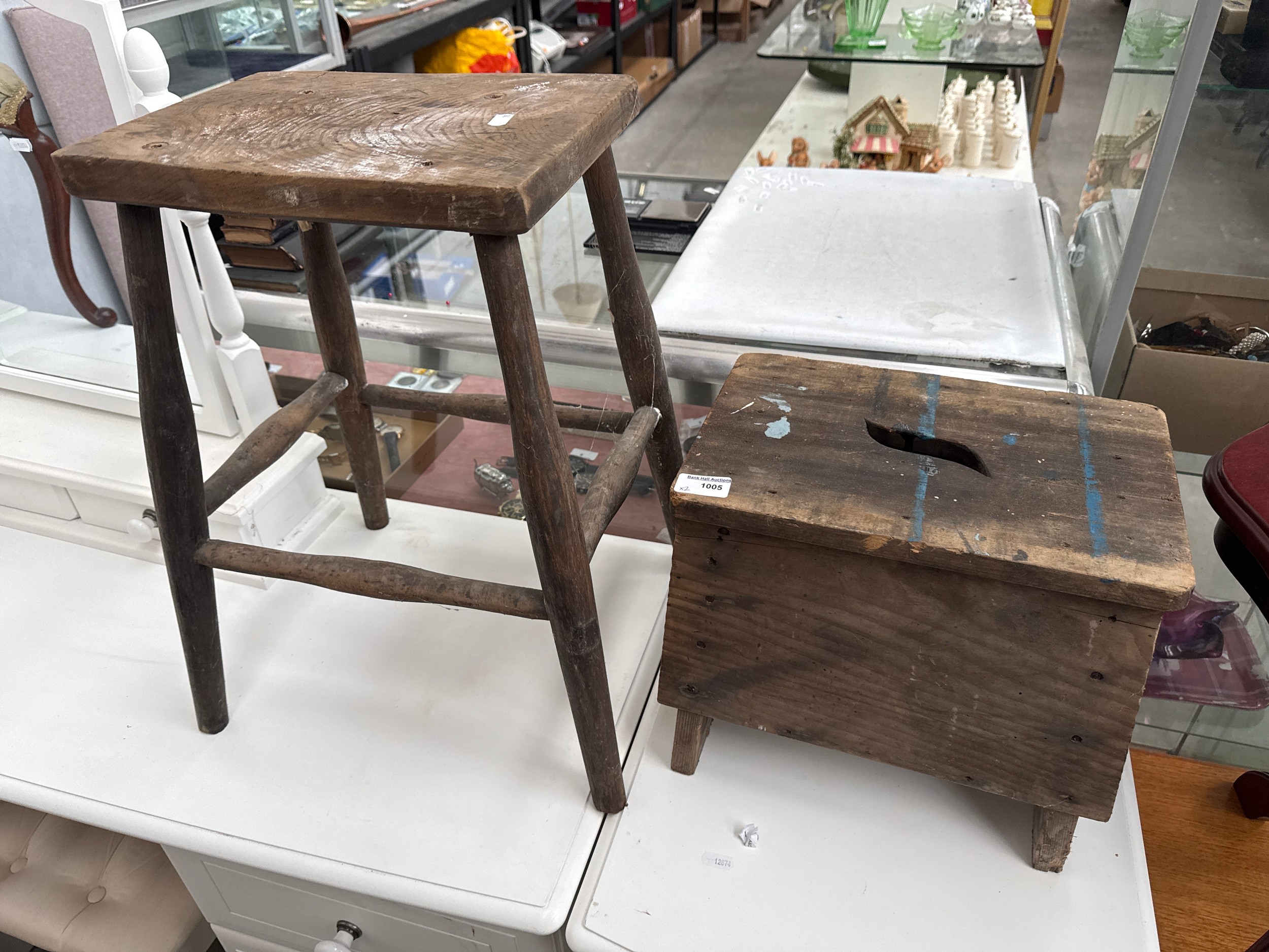 2 x small vintage wooden stools