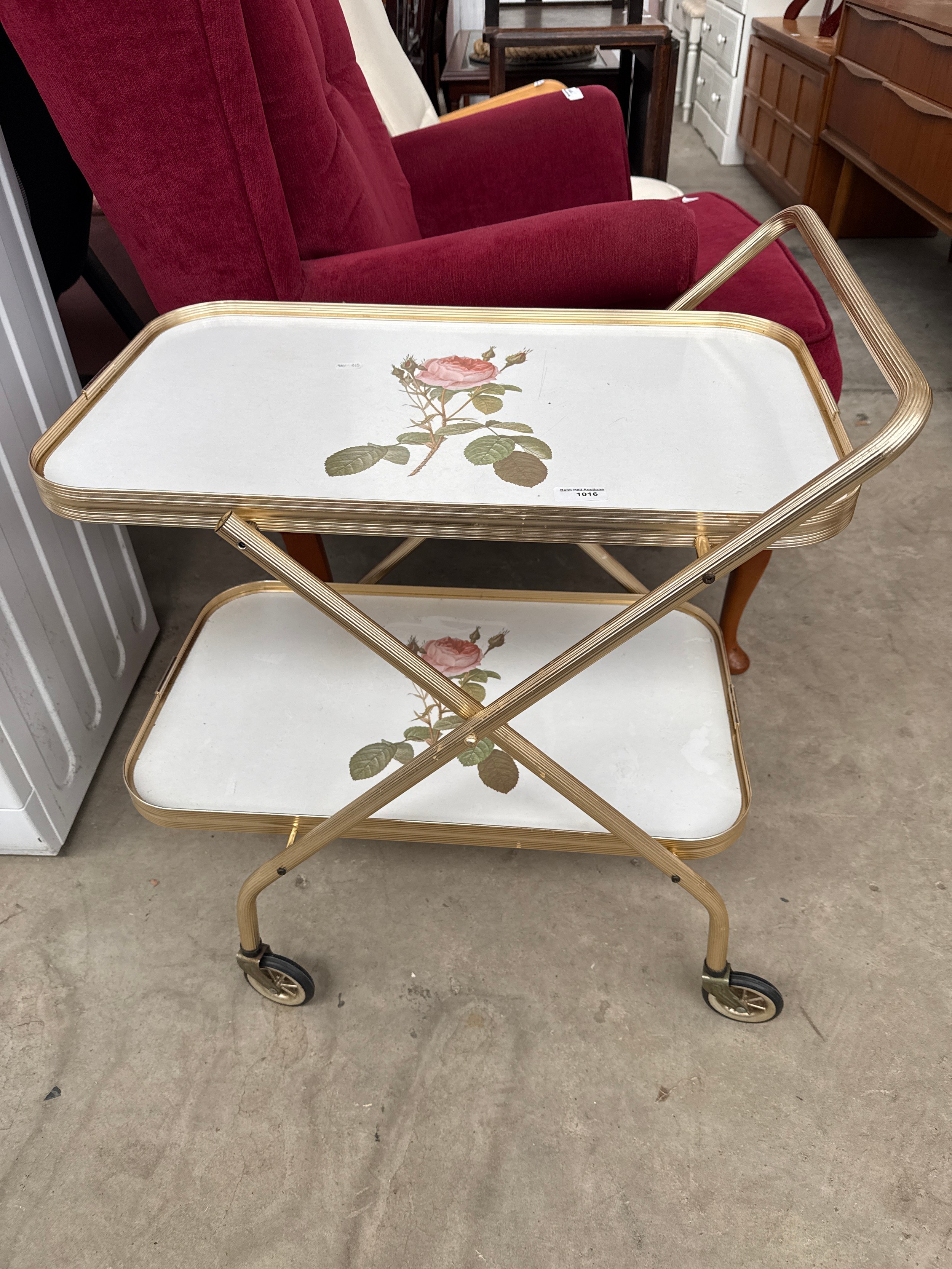 A vintage 2 tier folding tea trolley