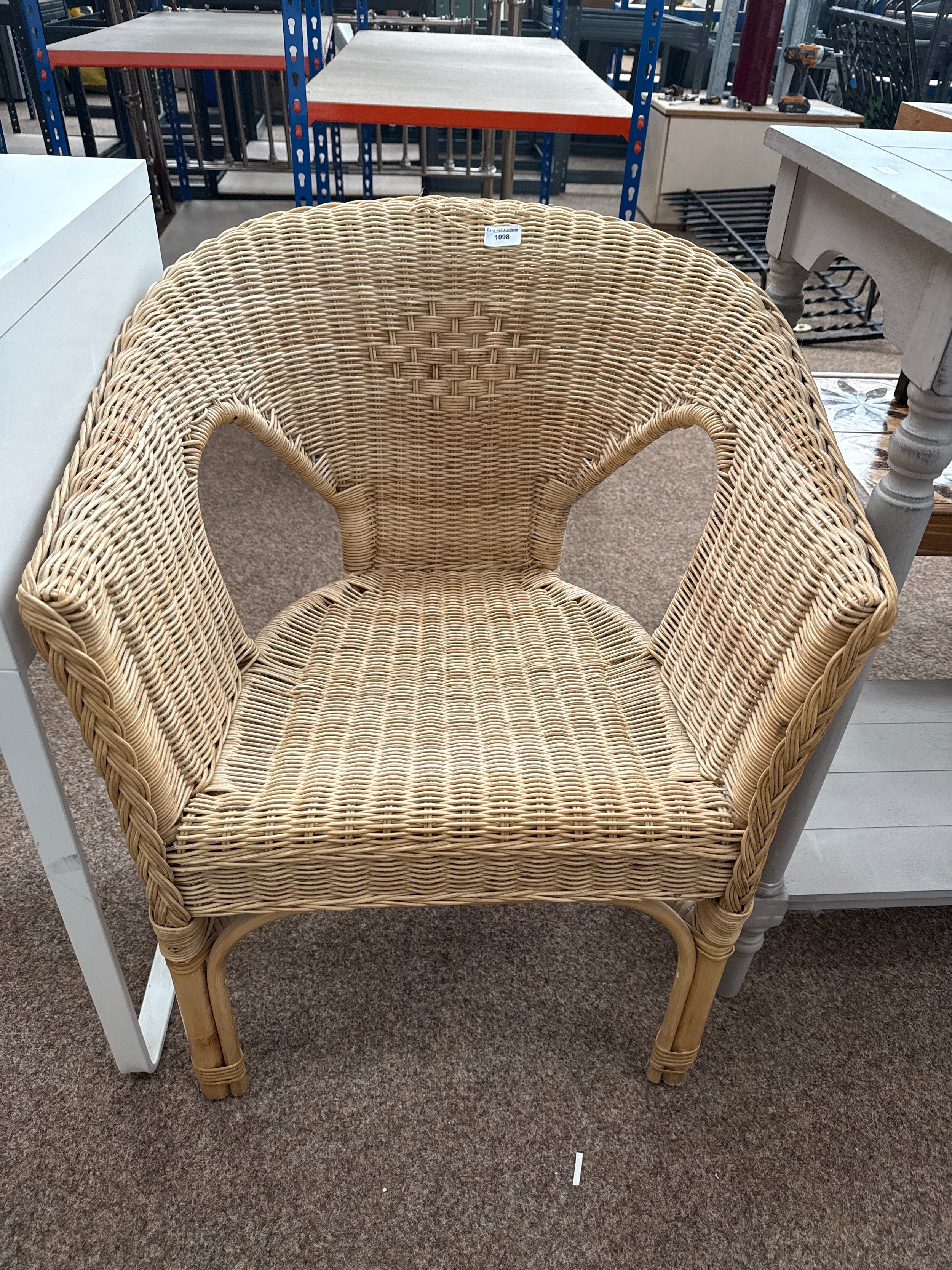 A vintage wicker basket chair