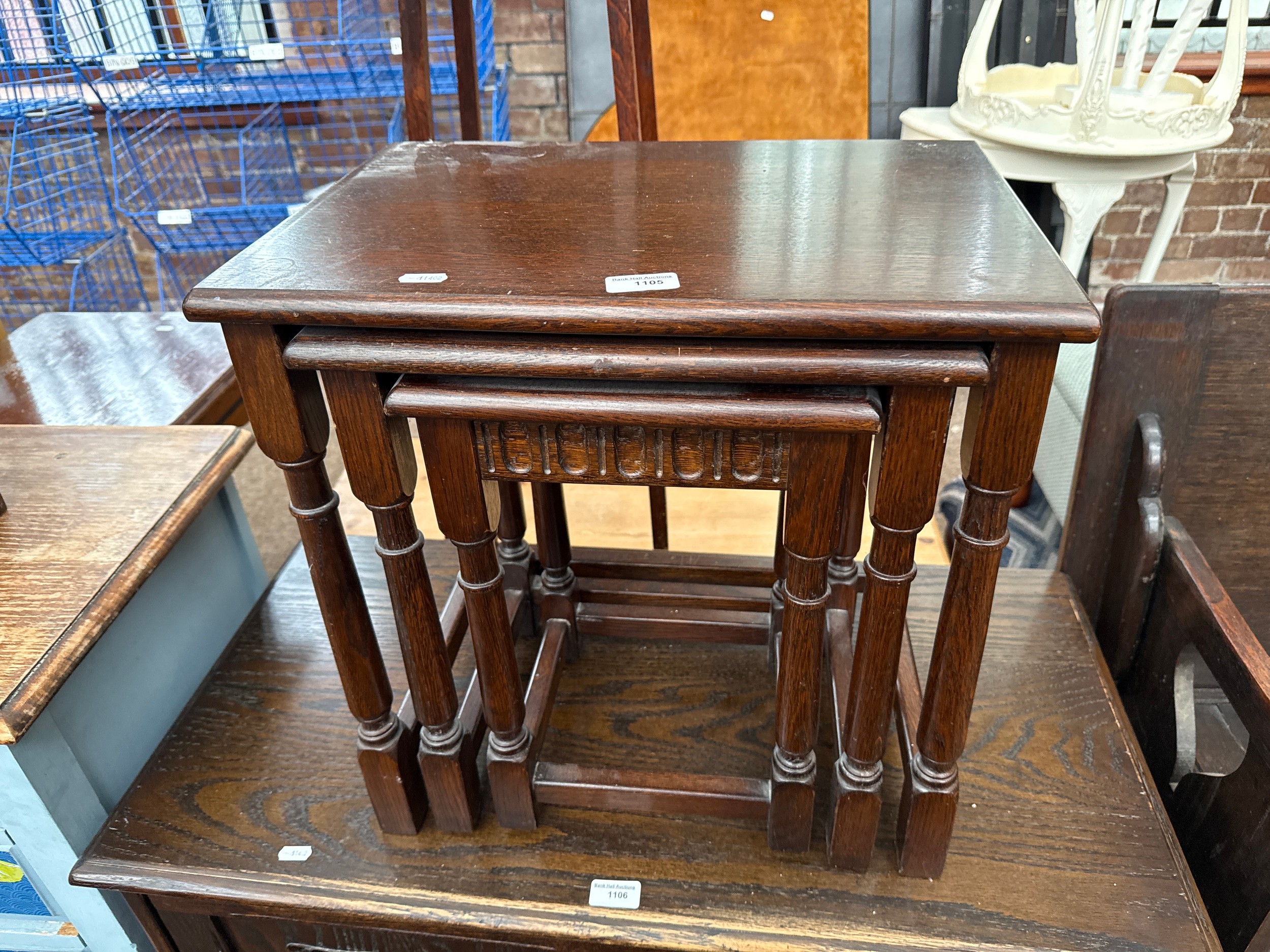 A nest of 3 x vintage oak occasional tables
