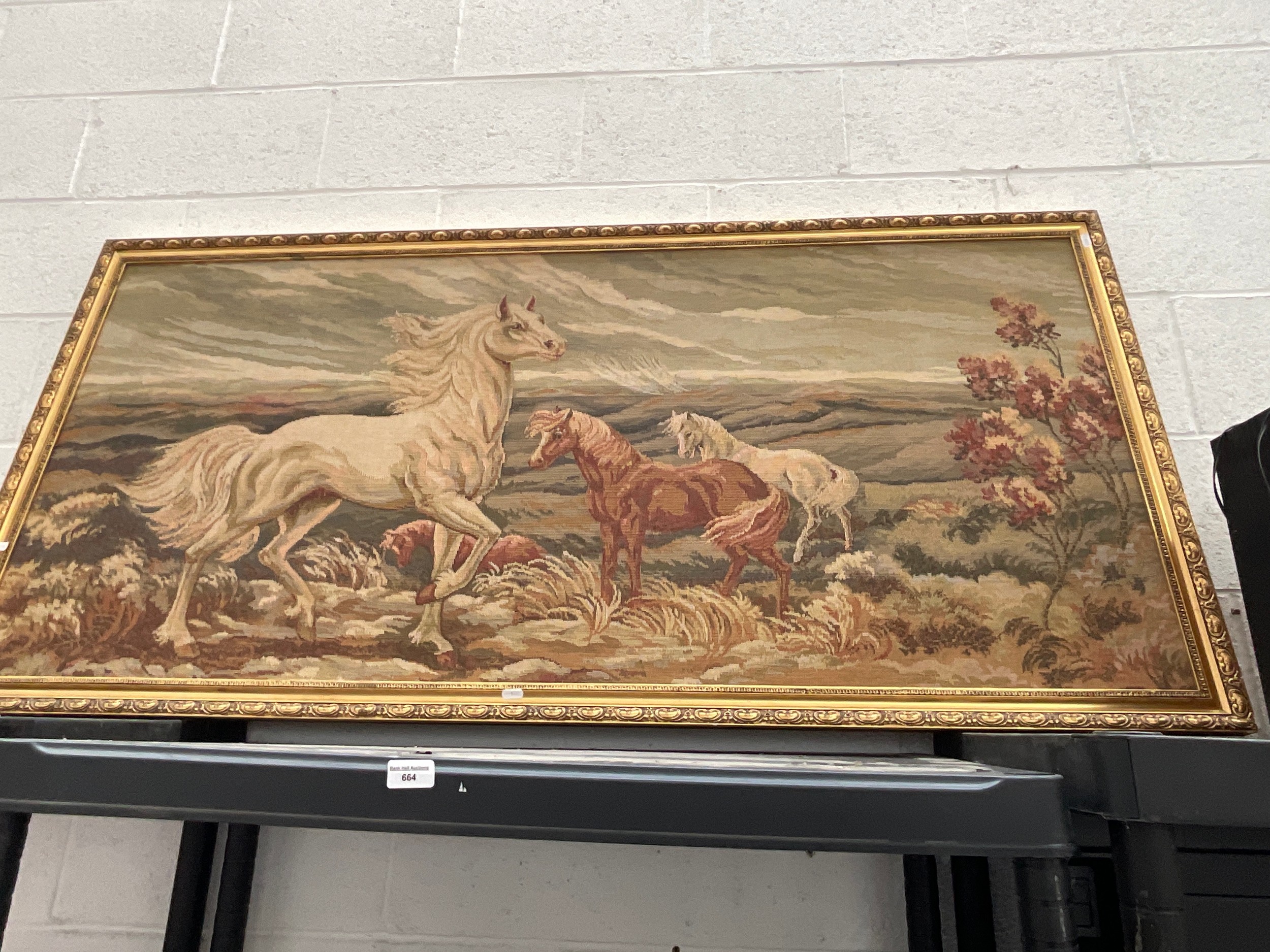 Large framed horse tapestry