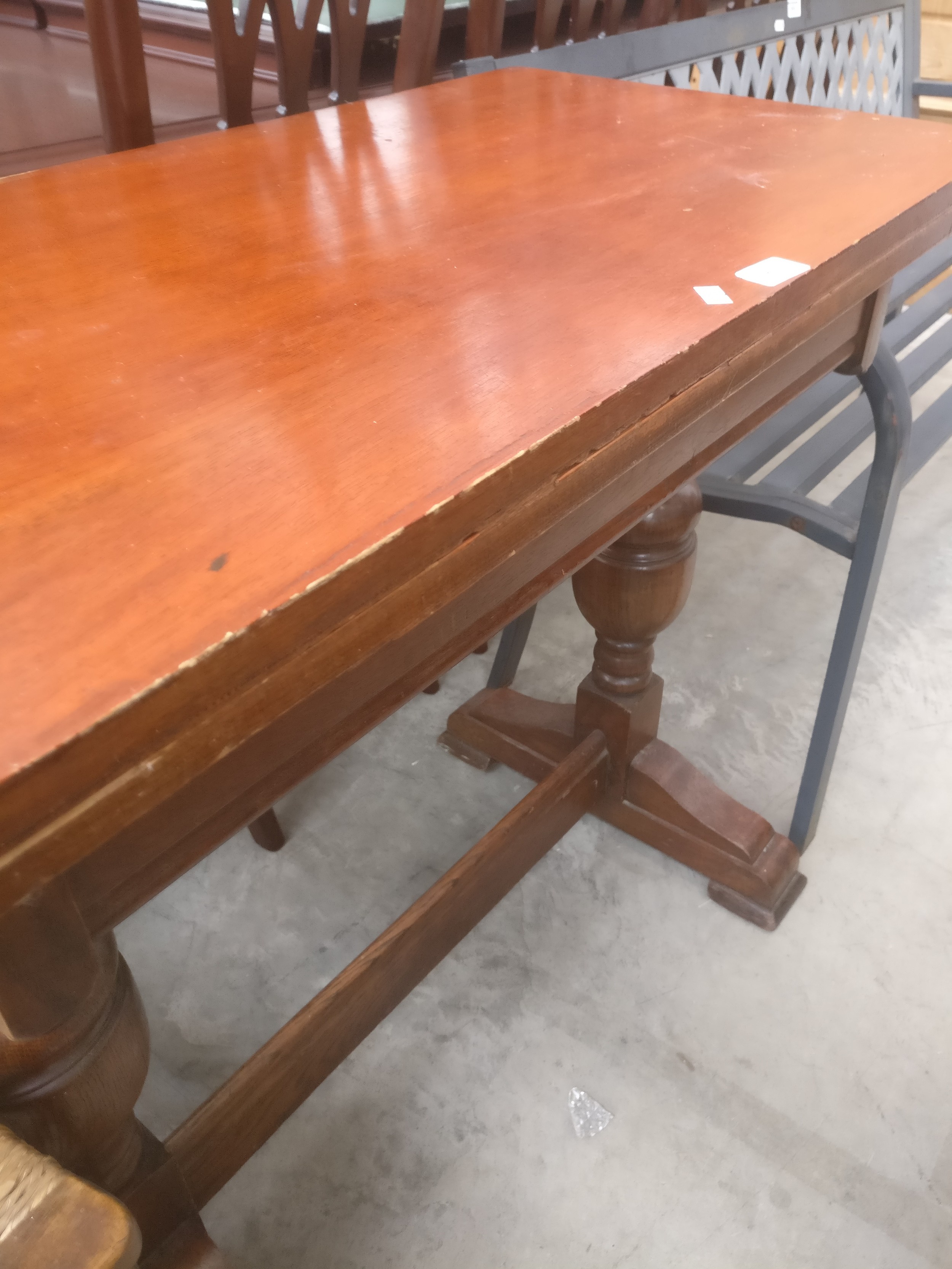 A small vintage extending folding scrub top table on bulbous legged base