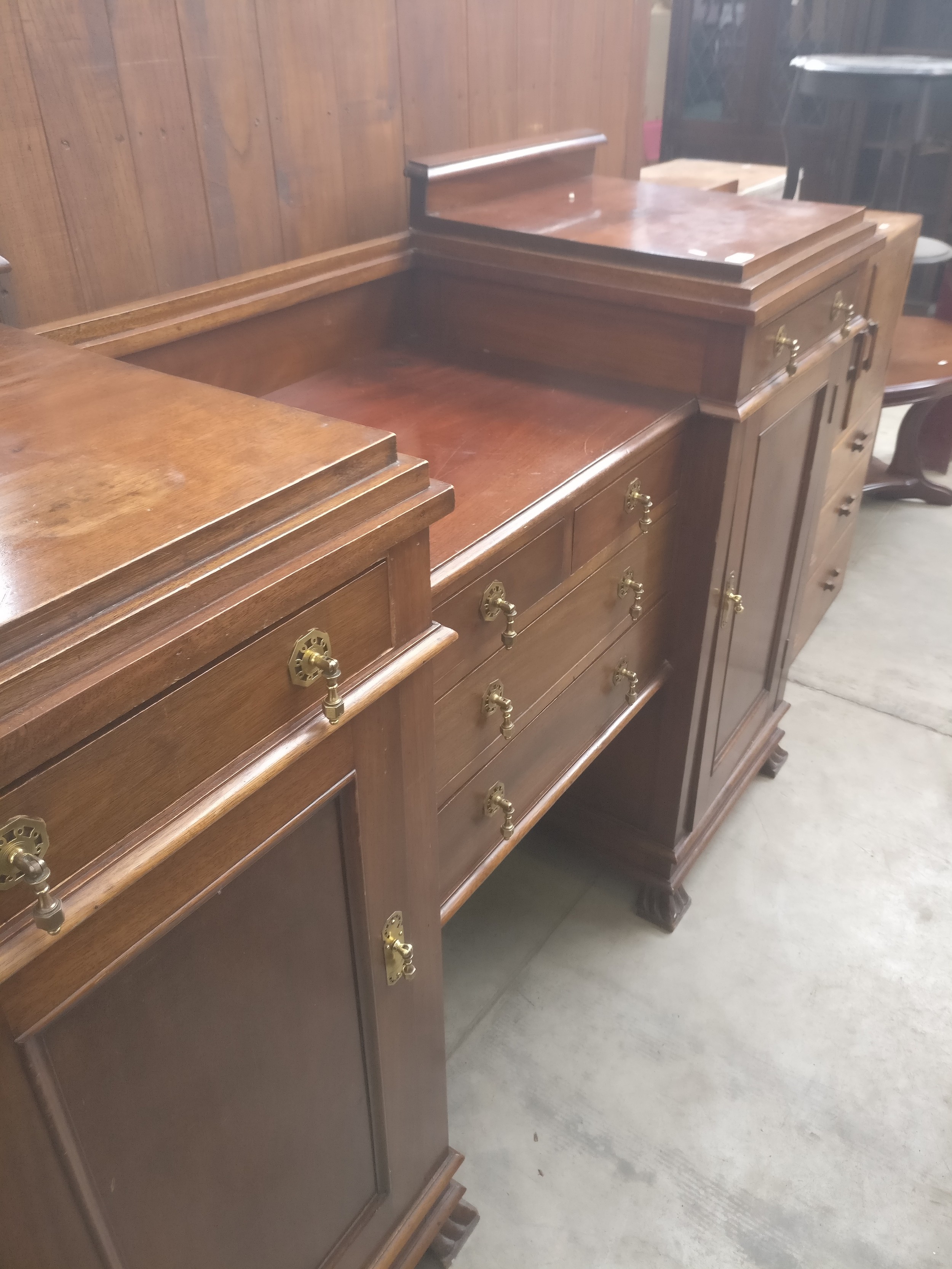 A large vintage mahogany 6 drawer break front drop centre sideboard