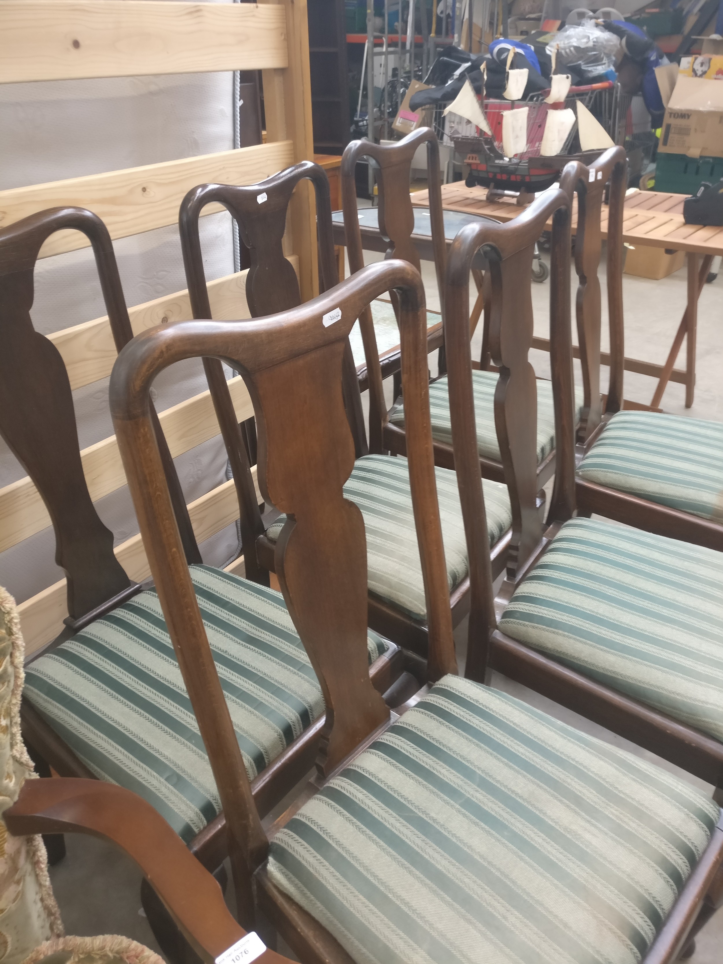 A set of 6 x vintage Queen Anne style dining chairs with upholstered seat pads