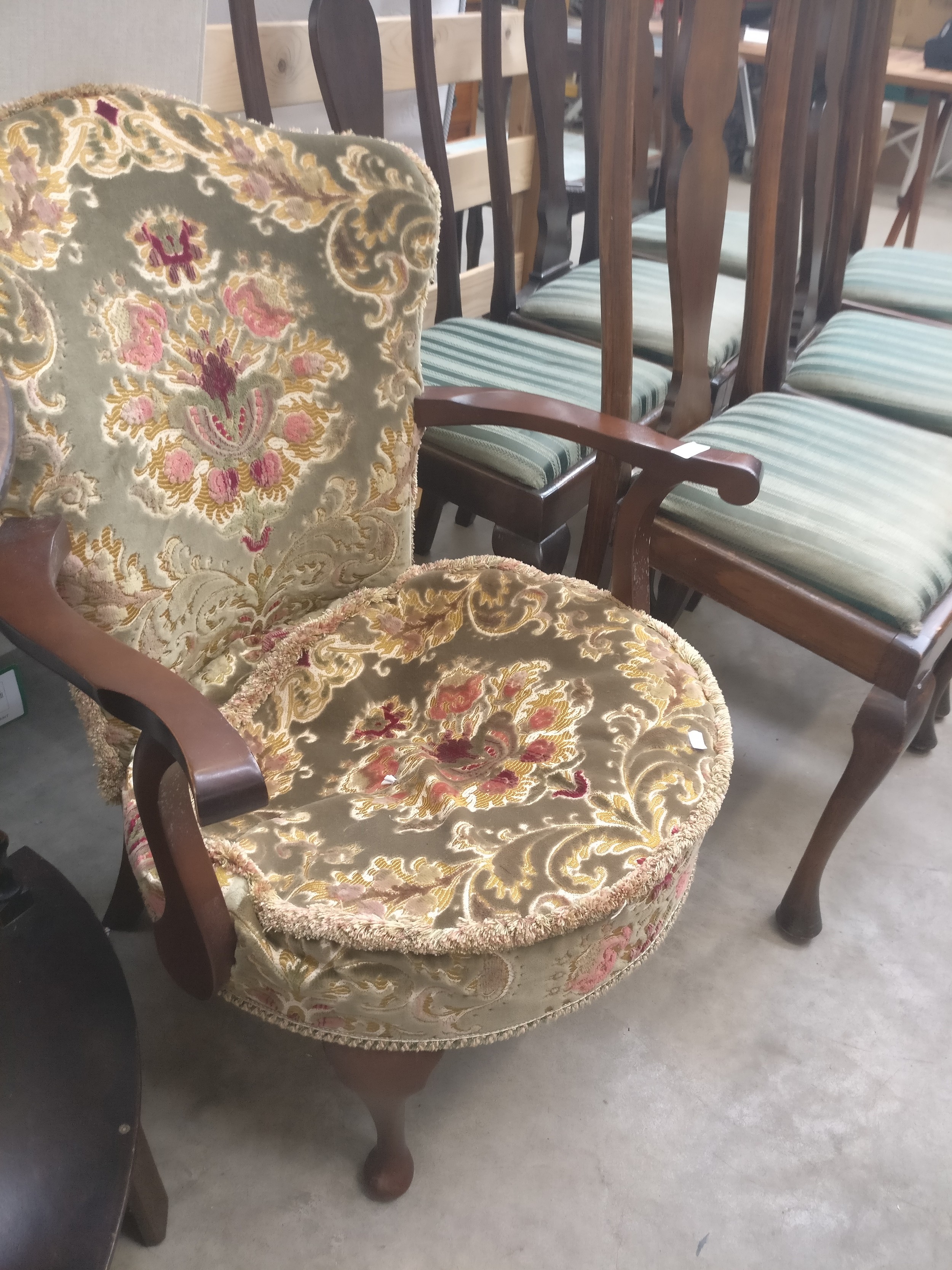 A vintage wood framed bedroom/nursing chair with upholstered seat - a/f seat
