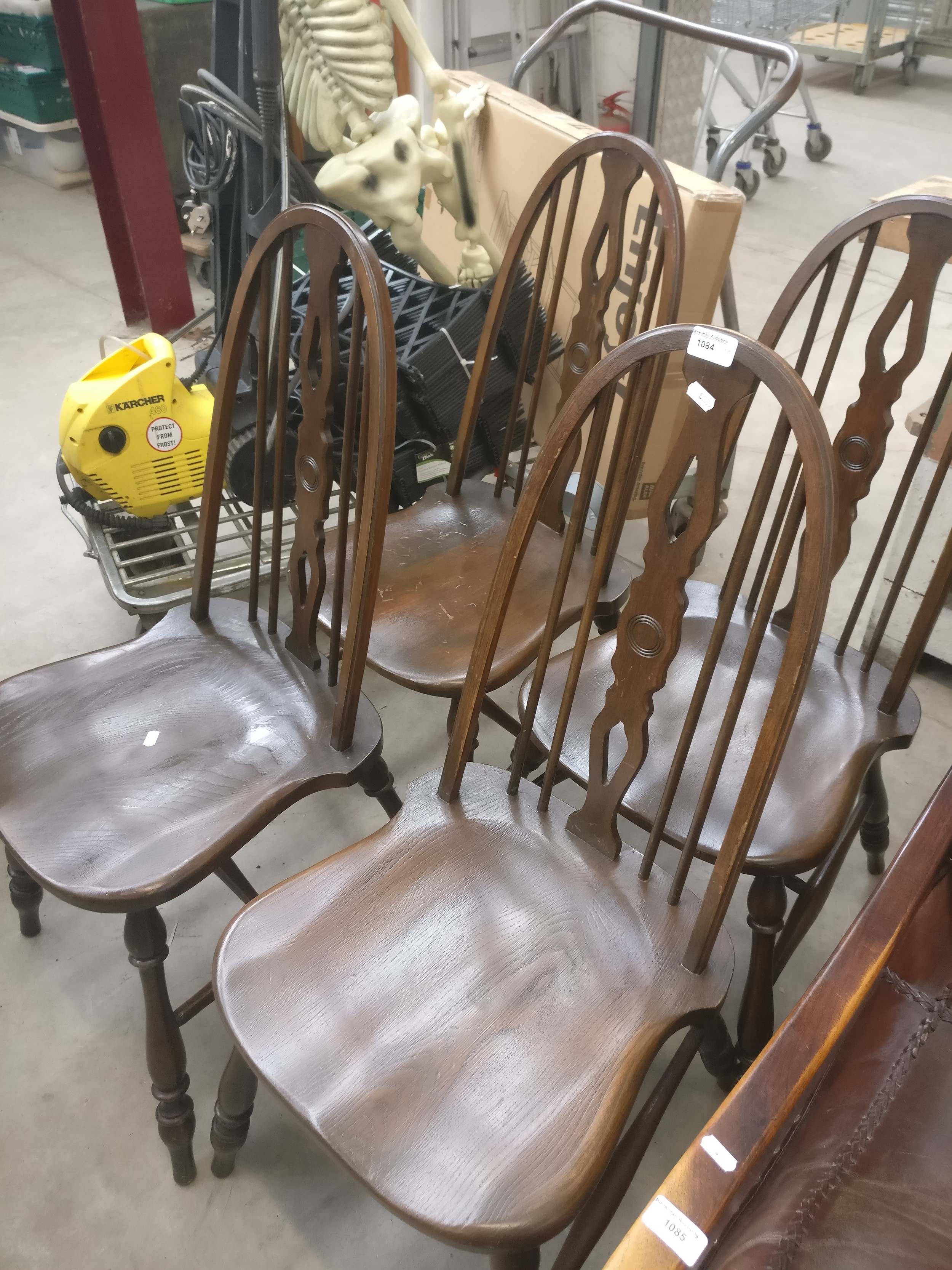 A set of 4 x vintage Quaker style spindle back chairs