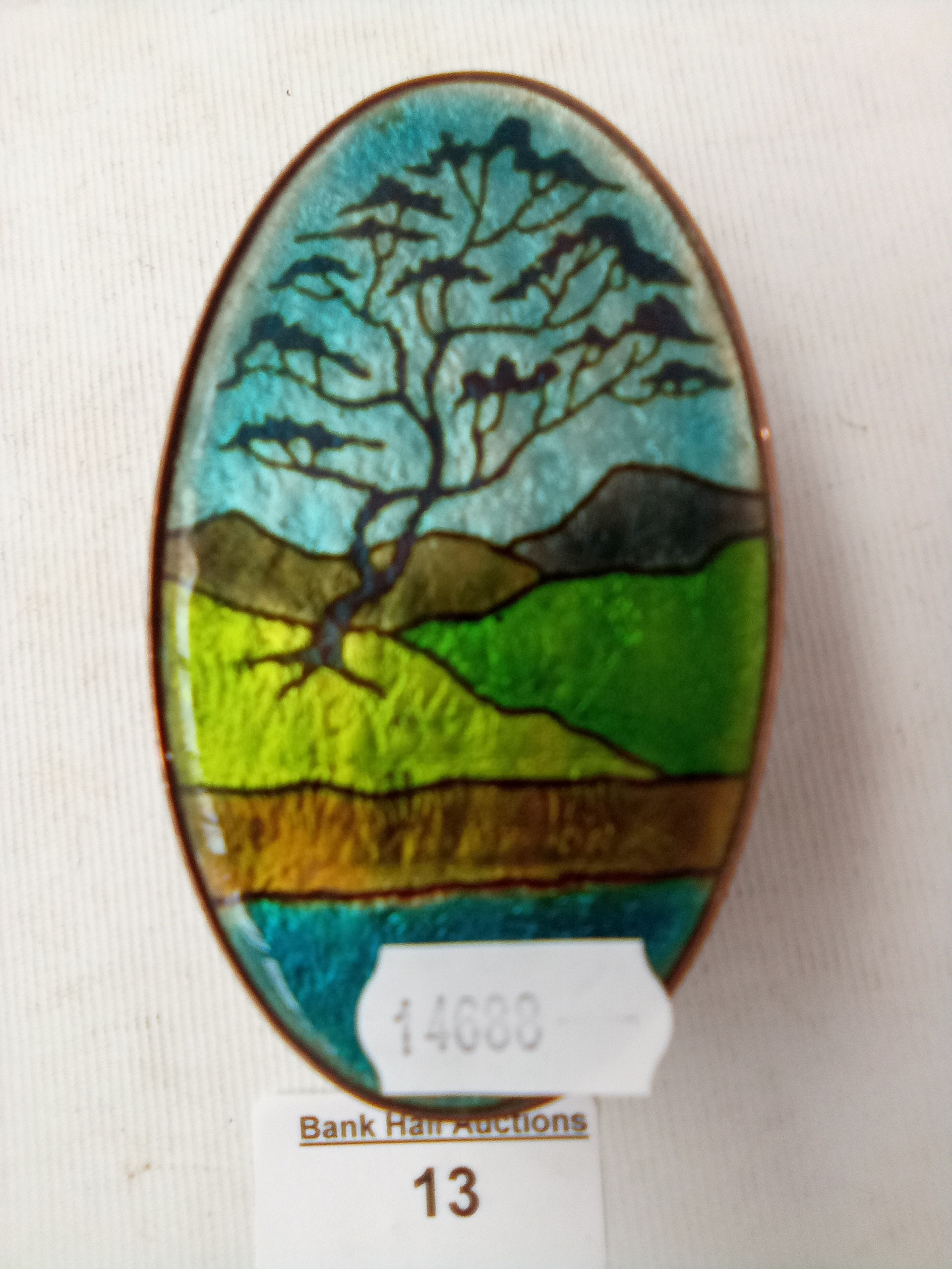 Vintage copper trinket box with painted glass front