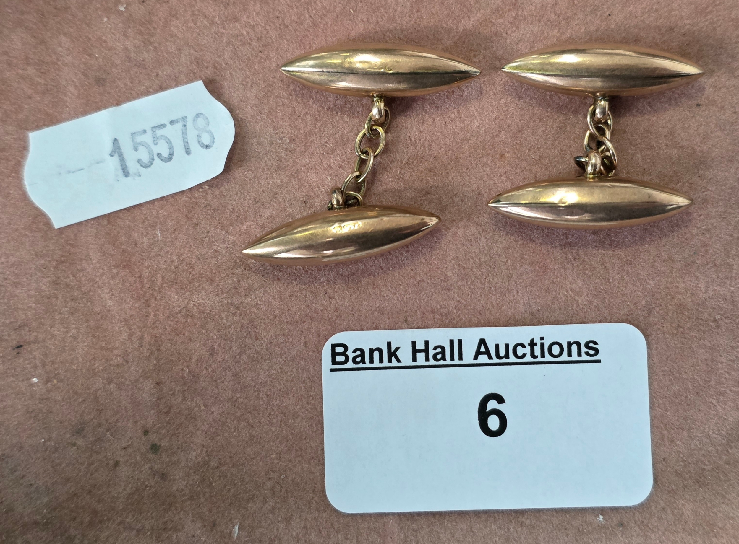 Pair of 9ct. Hallmarked Rose Gold cufflinks, 3.5 grams
