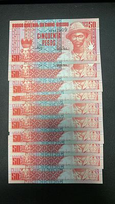 Lot 10x Guine Bisssau 50 pesos 1990 P-10 UNC. notas novas - unc