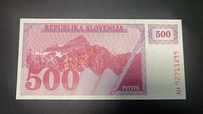 Slovania 500 Tolarjev 1992 P-8s UNC Specimen. Especimen nova unc