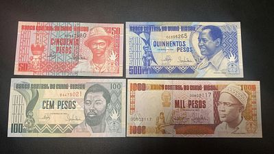 lot 4x Guinea Bissau 50,100,500,1000 Pesos UNC. lote 4 notas novas unc