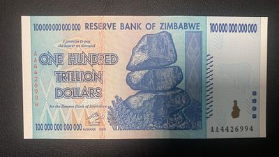 Zimbabwe 100 Trillion Dollars 2008 P-91 UNC. NOVA UNC