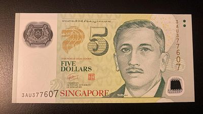 Singapore 5 dollars 2005 P-47 UNC. nova unc