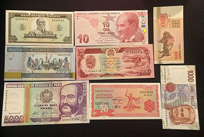 8x Lot Afghanistan/Turkey/Haiti/Italy/Peru/Azerbaijan. lote 8 notas novas. unc lot.