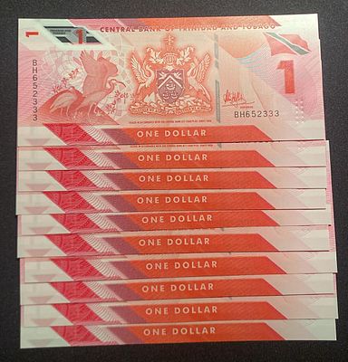 10x Trinidad & Tobago 1 dollar 2020 P-60 UNC. 10 notas novas. Polymer.